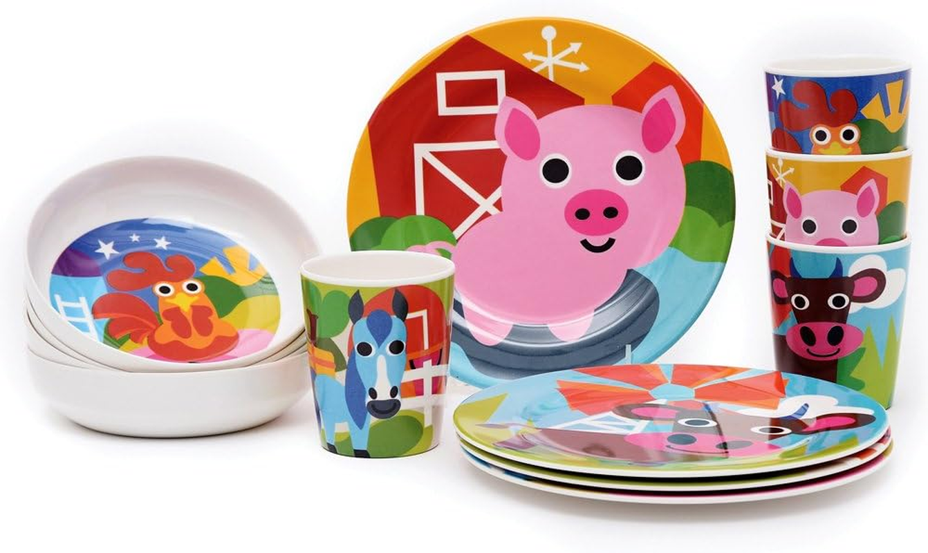 French Bull 4Pc Toddler Kids Feeding Melamine Tableware Flatware BPA Free Dishwasher Safe, Durable Plate, Cup, Bowl, Divided Tray Dinnerware Set, Juice, Farm, 4Pc Juice Cup Set (74392) image number 5