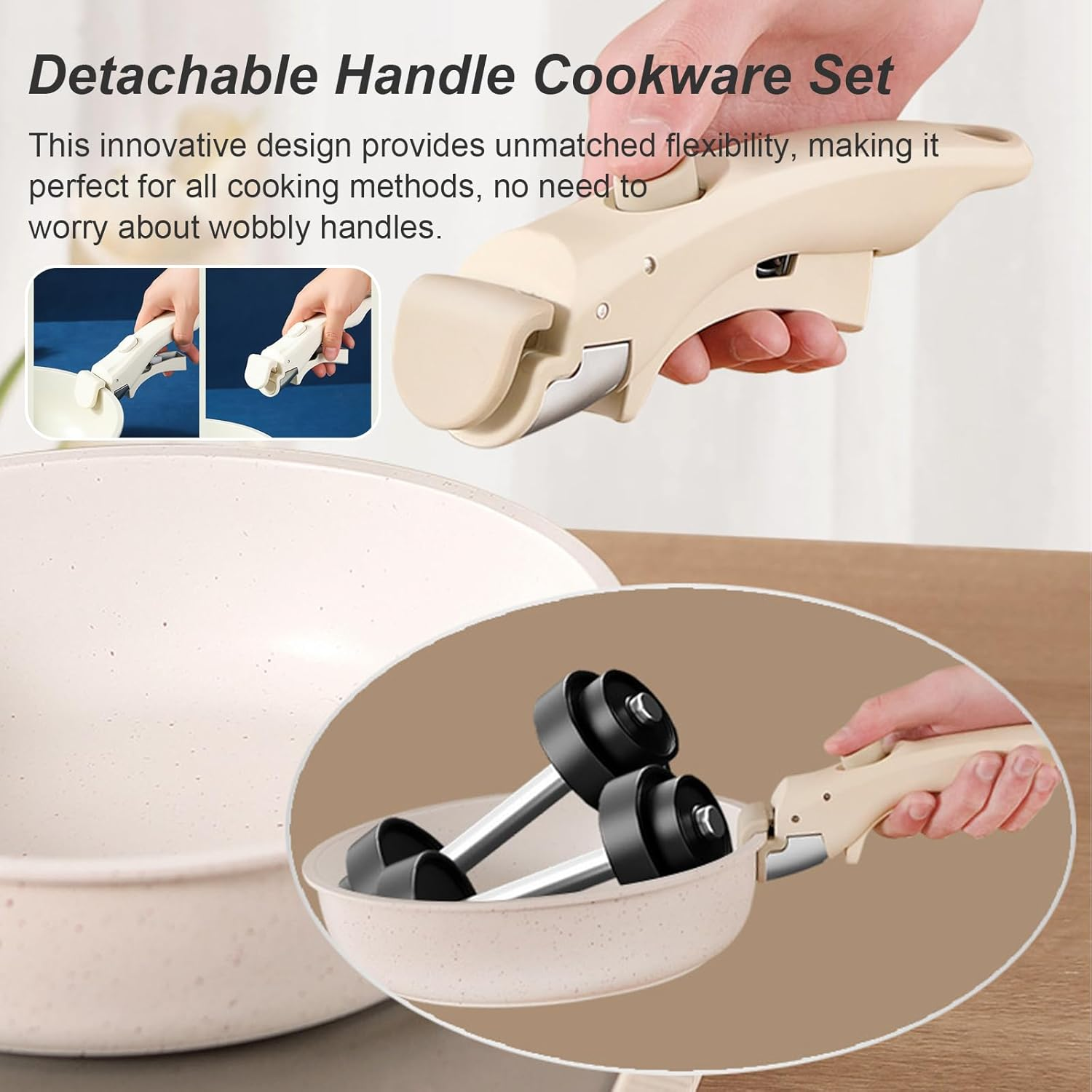 17 Piece Pots and Pans Set, Nonstick Kitchen Cookware Set, Ceramic Induction Detachable Handle Cookware, Non Stick Cookware Pan Set with Removable Handle for All Stove Tops, PFAS and PFOA Free image number 2