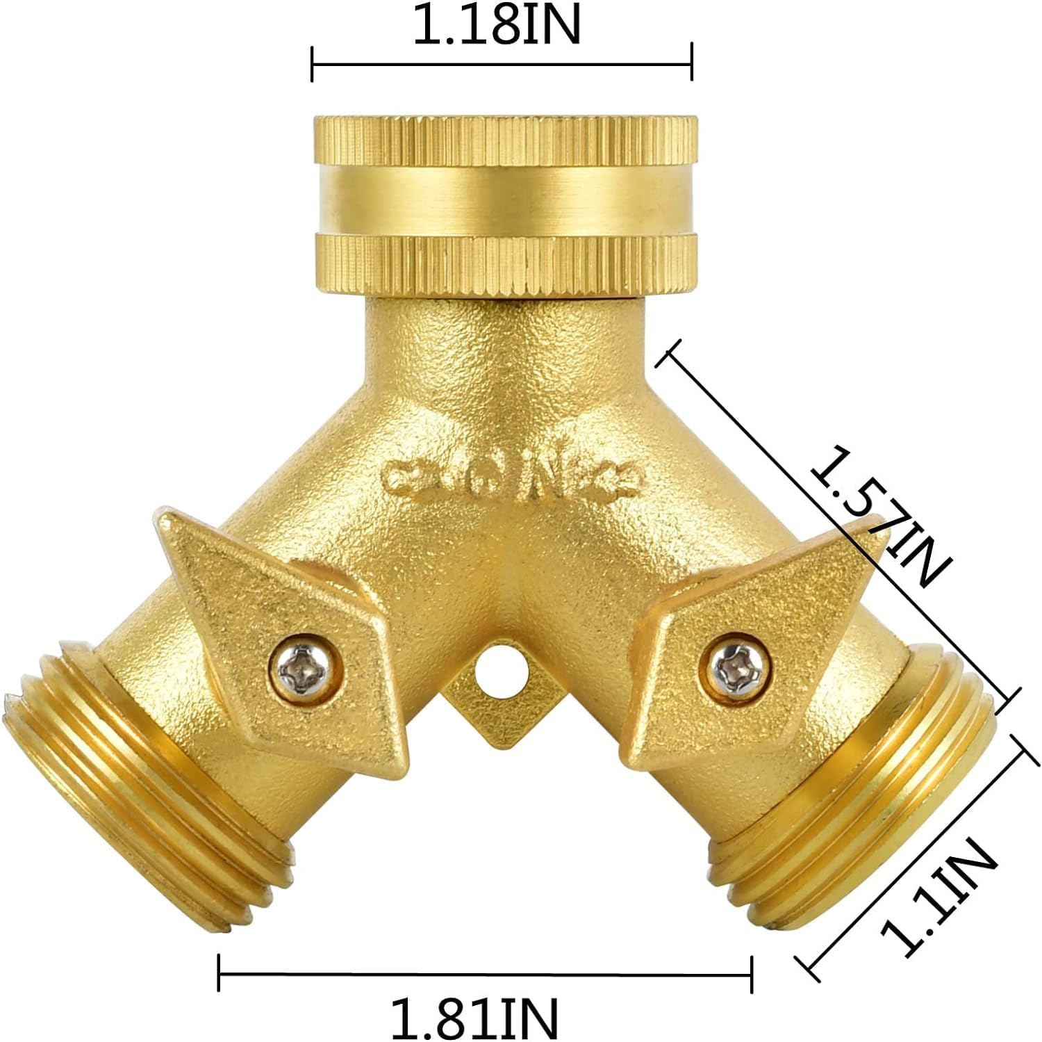 2 Way Heavy Duty Brass Garden Hose Connector Tap Splitter for Lawn and Garden - Outlet with 2 Valves, Hose Spigot Adapter, plus 4 Extra Rubber Washers - Updated Version image number 1