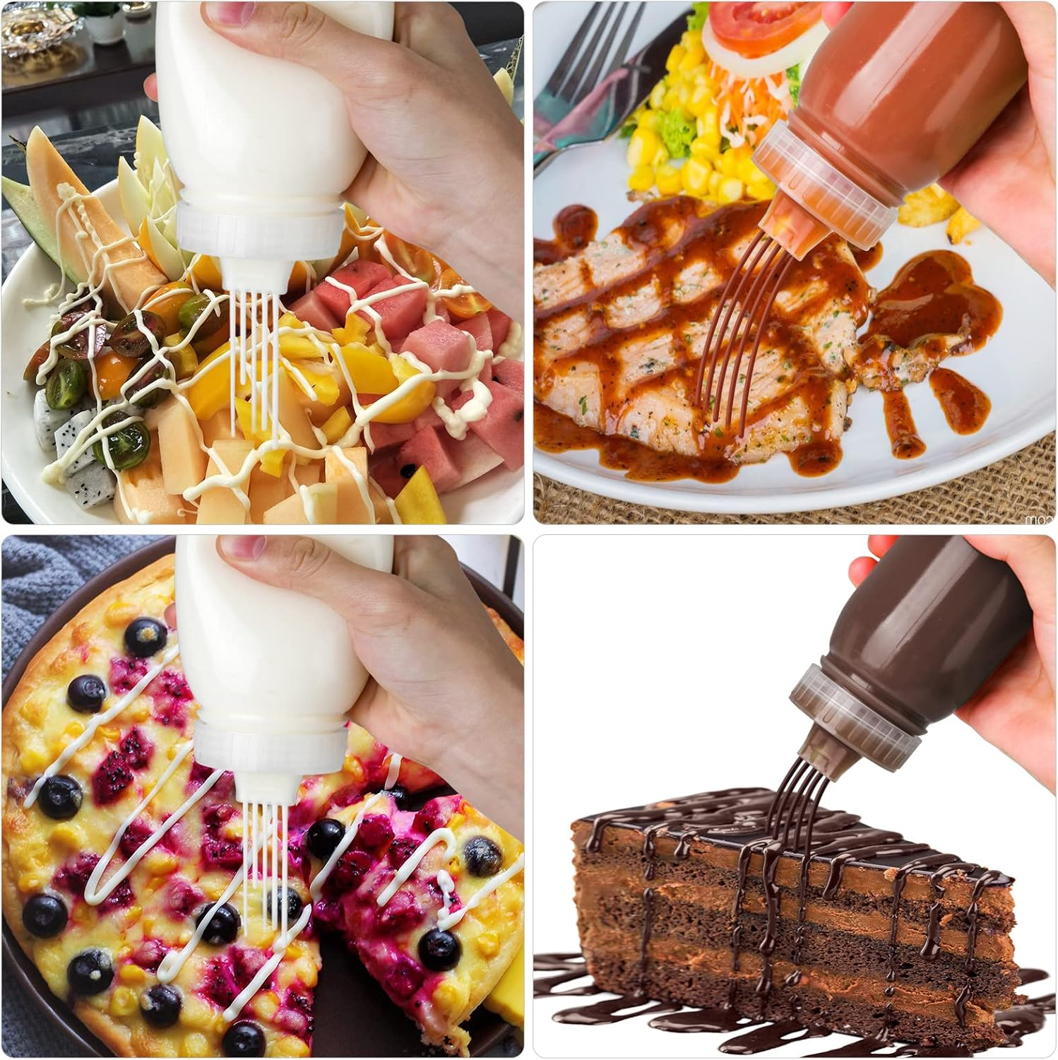 Condiment Porous Squeeze Bottles,Salad Dressing Container,Bottles for Sauces,3-Pack 13 Oz, Syrup Dispenser Great Ketchup, Salad, BBQ Sauce, Oil Transparent image number 6