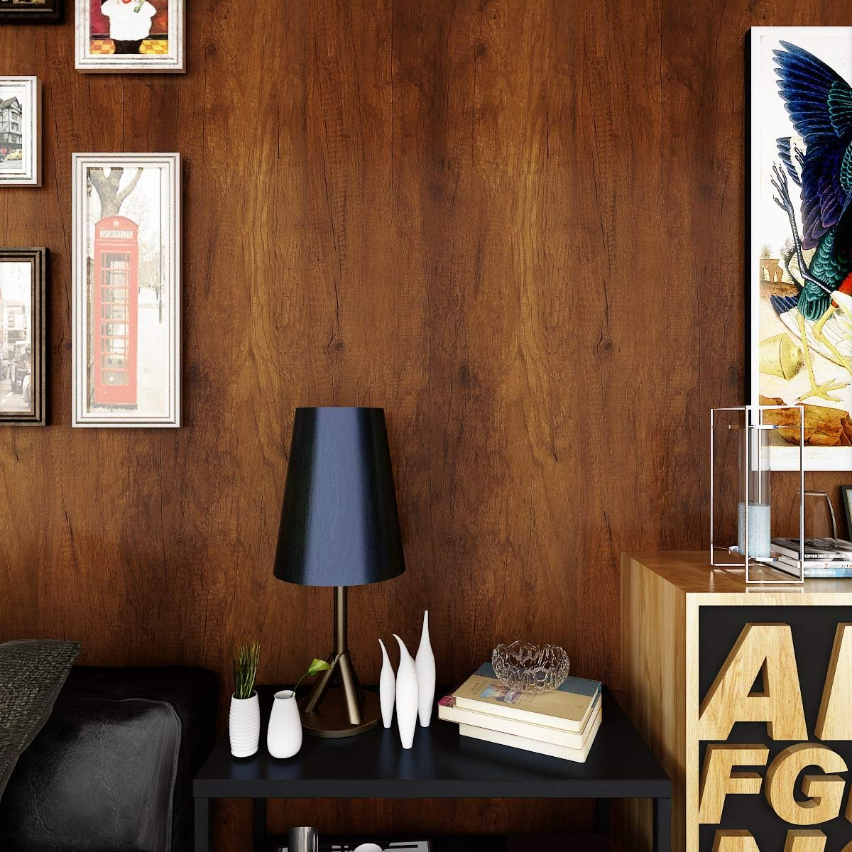 Livelynine 15.8X197 Inch Brown Wood Wall Paper Peel and Stick Kitchen Cabinet Wallpaper Adhesive Shelf Liner Wood Grain Vinyl Wrap for Cabinets Old Furniture Cupboard Wardrobe image number 4