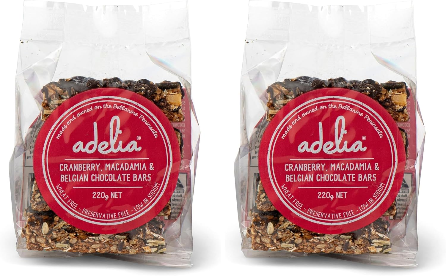 Adelia Fine Foods - Cranberry, Macadamia & Belgian Chocolate Bars 4 Pack, 220G image number 1