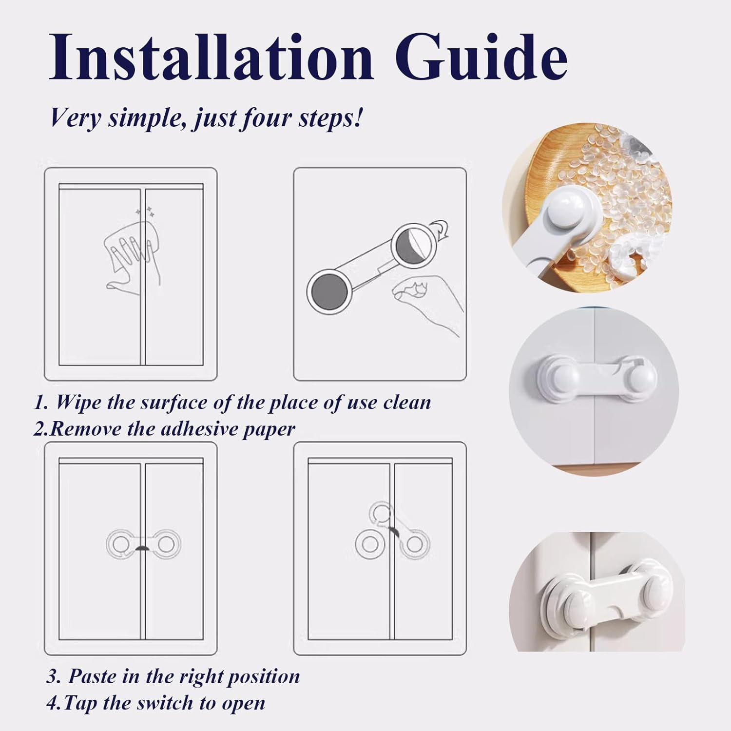 12-Pack Child Proof Locks for Cabinet Doors, Pantry, Closet - Self-Adhesive No Drill Baby Proofing System, Secure Child Safety Locks for Wardrobe, Cupboard & Drawers, Reliable Door Lock & Cabinet Lock image number 2