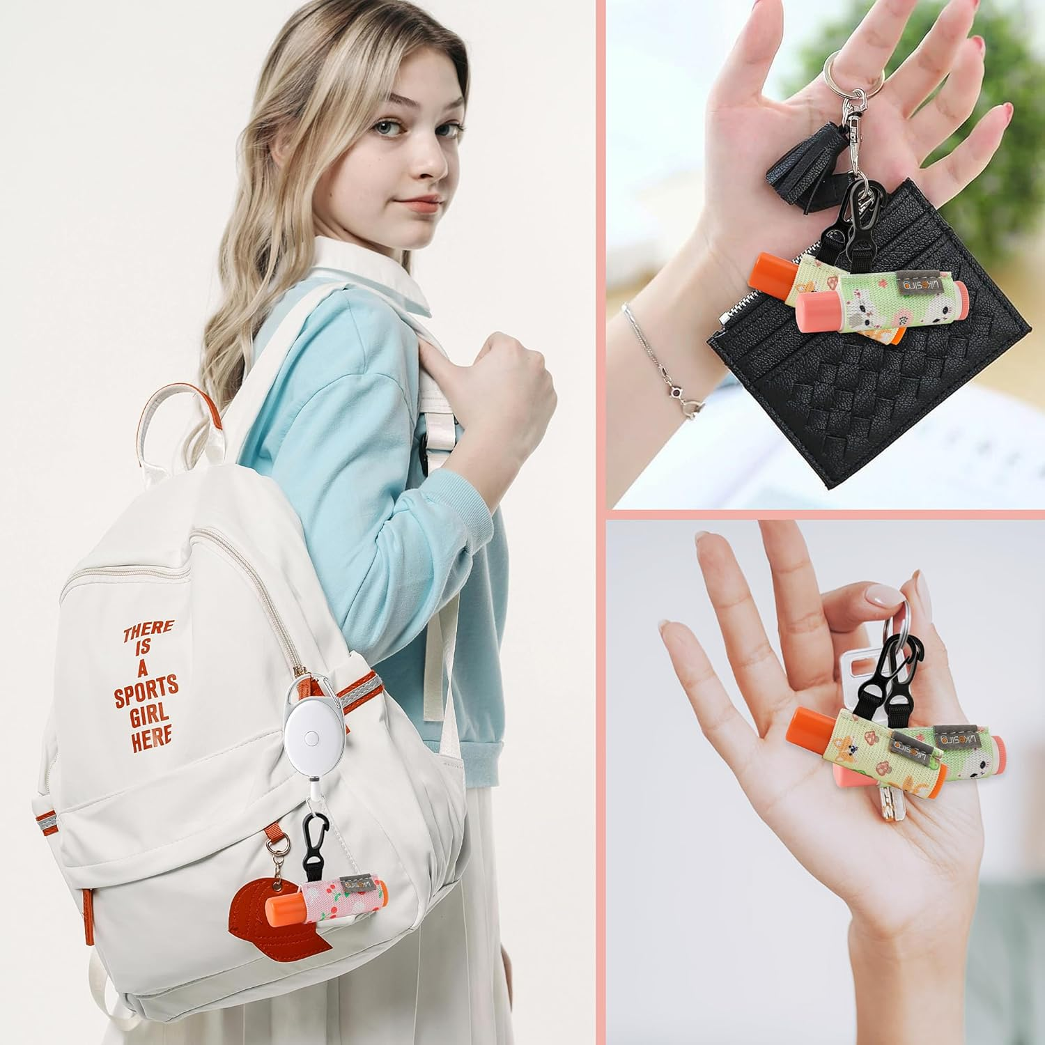 Likesing Keychain Chapstick Holder, Lip Balm Holder Lipstick Sleeve Pouch with Clip On, Elastic Lip Gloss Gifts for Friends (Animals, 3Pcs) - Animals, 3Pcs image number 4