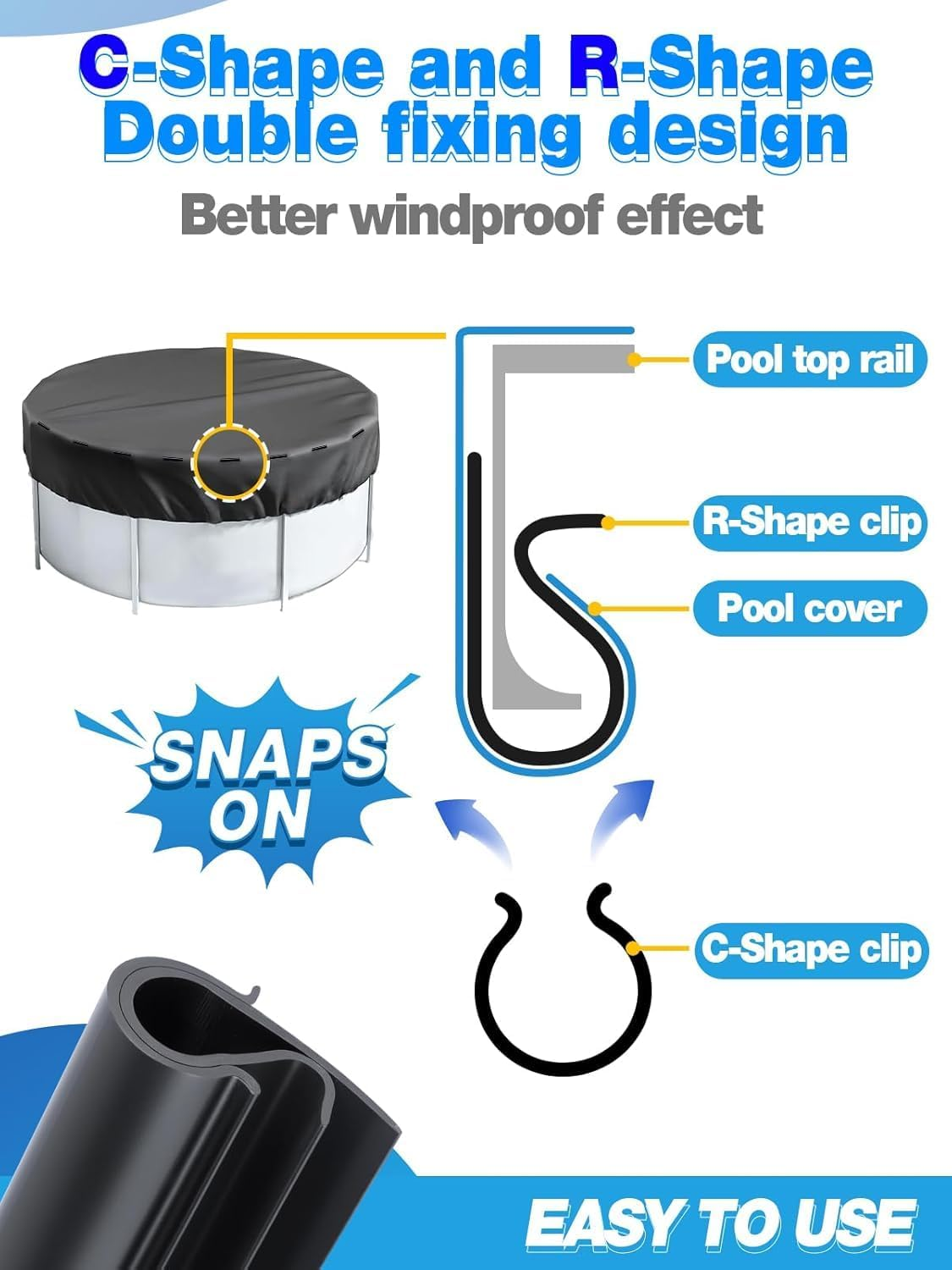 60 Pcs Winter Pool Cover Clips for above Ground Pools, 2 Shapes Pool Clips Pool Cover Clamps Black 4.7 Inch Pool Wind Guard Clips to Protect Swimming Pools image number 4