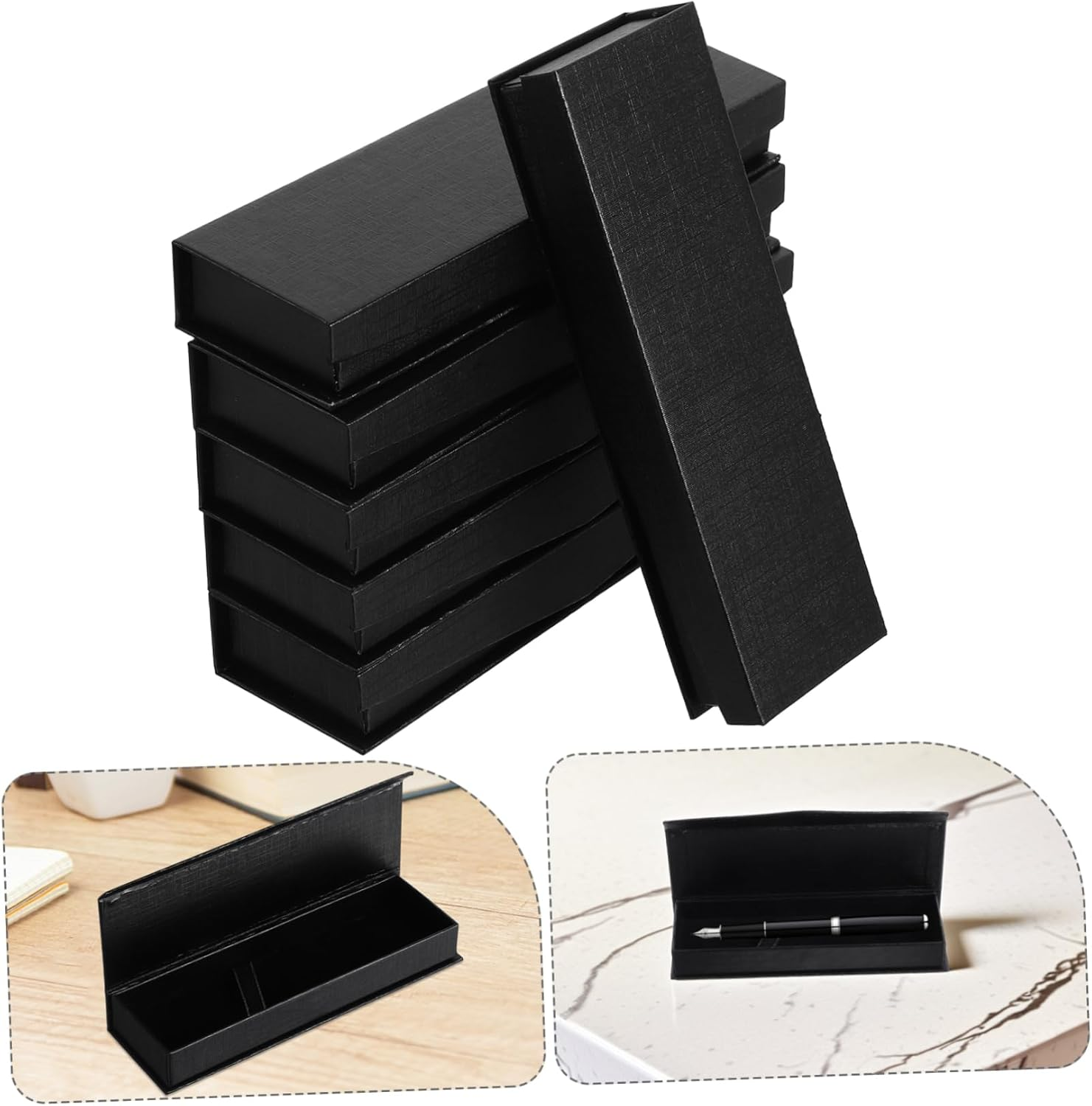 TEHAUX 6Pcs Black Pen Box Pencil Case Rectangular Container Organizer Pen Holder for Home Desk Stationery Storage image number 2
