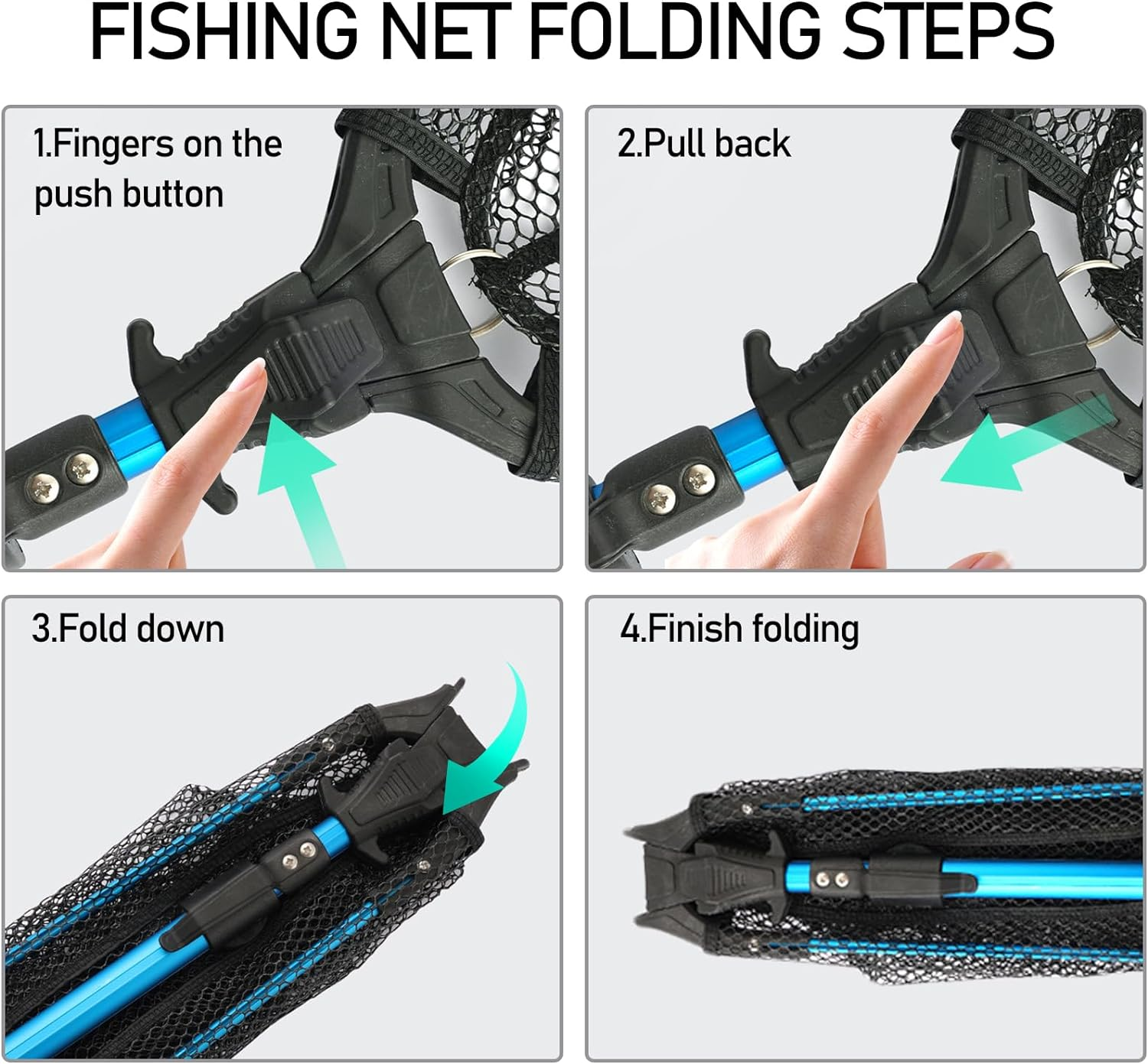 Uandhome Fishing Net, Foldable Collapsible Telescopic Fish Landing Net Rubber Coated Floating Fishing Net for Steelhead, Salmon, Fly, Kayak, Catfish, Bass, Trout Fishing, Extend to 73-92CM image number 5