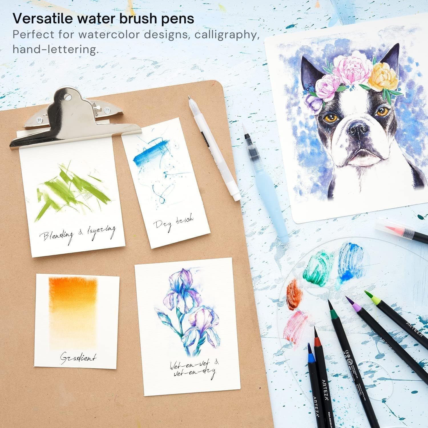ARTEZA Water Brush Pen - Self-Moistening - Portable - Watercolor - (Assorted Tips, Set of 4) image number 6