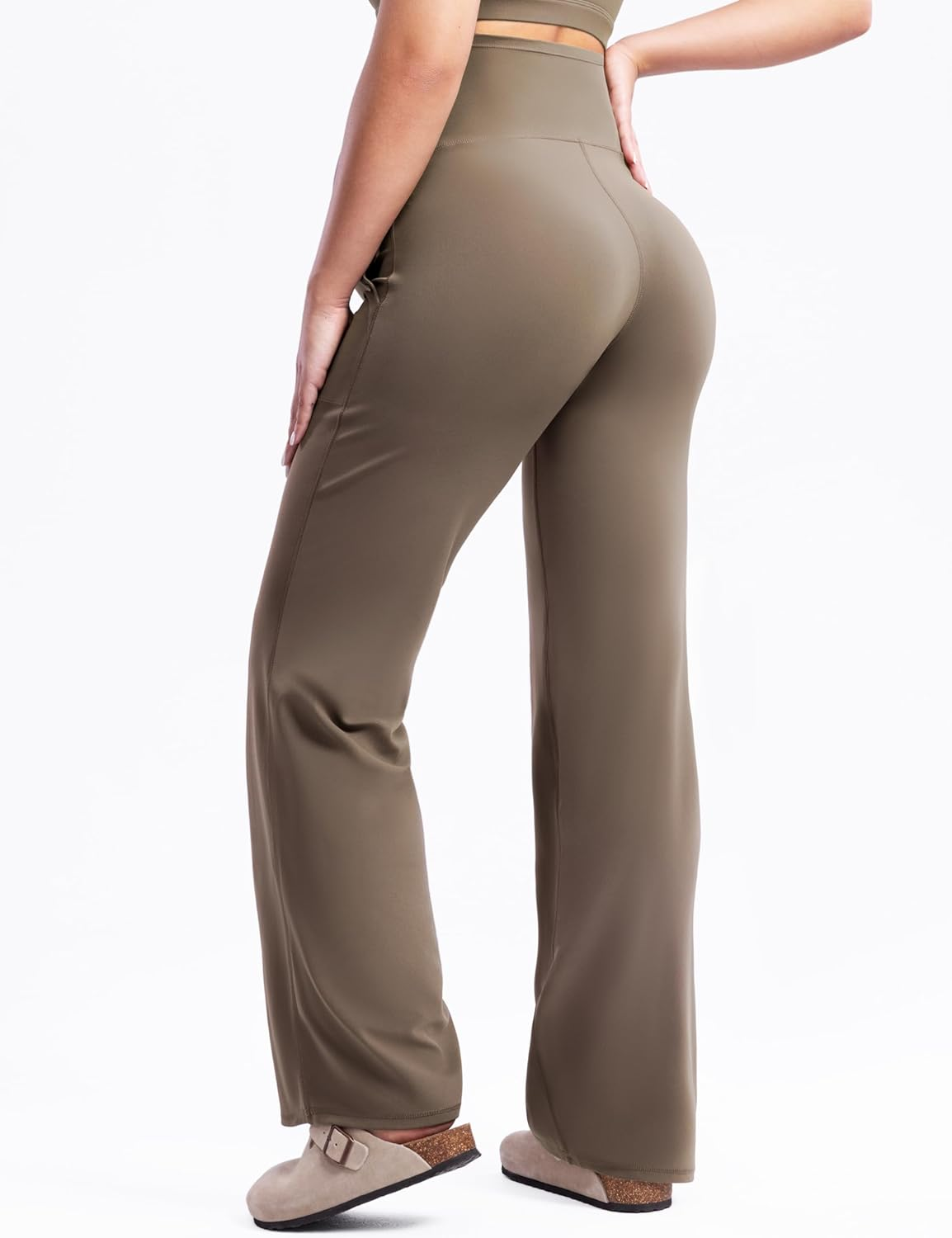 POSHDIVAH Women'S Creamluxe Maternity Yoga Wide Leg Pants Petite/Regular/Tall Pregnancy Work Dress Sweatpants with Pockets