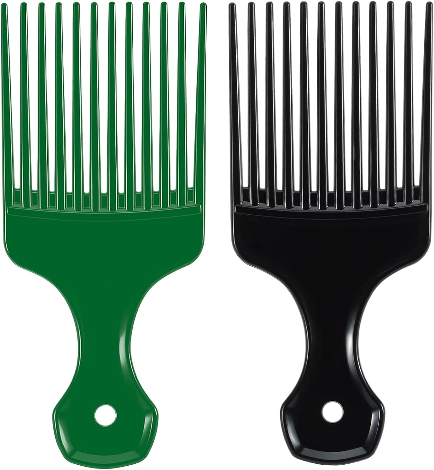 2 Pcs Hair Pick Comb Wide Tooth Lift for Hair Styling Detangling Plastic Afro Comb for Women Men (Black, Red)