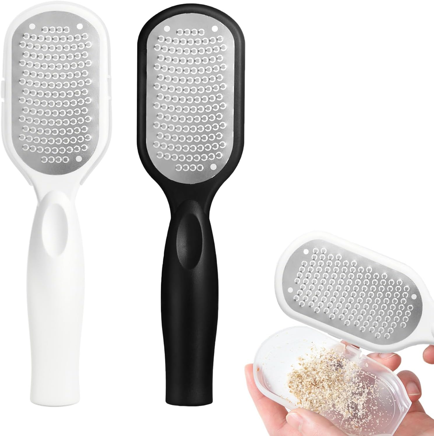 Pack of 2 Pedicure Callus Rasp 2-In-1 with Crumb Tray - for Dry and Wet Feet - Removes Calluses - Double Foot Rasp (Black and White) image number 4