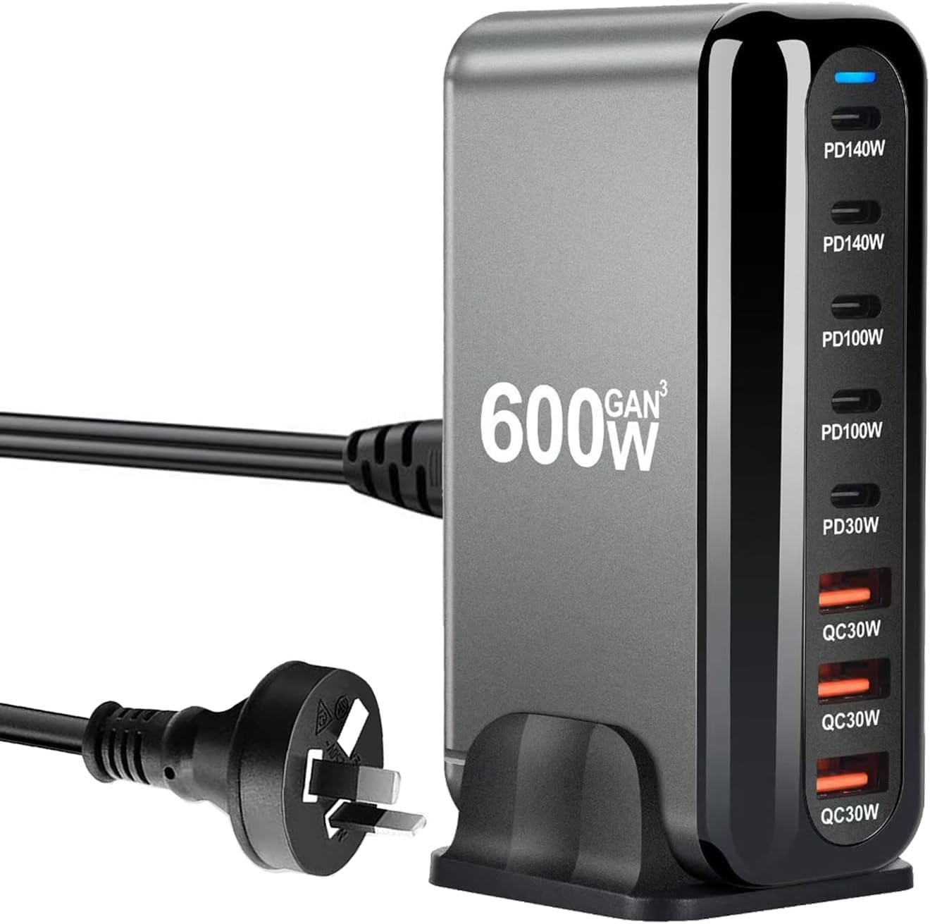 600W USB C Fast Charger Block,8 Port USB Charging Station,Gan III 8-Port Fast Charging Station Hub,Pd 3.1 140W Laptop Charger Adapter Compatible with Macbook,Dell,Steam Deck,Iphone 16/15/14,Galaxy S24 image number 3