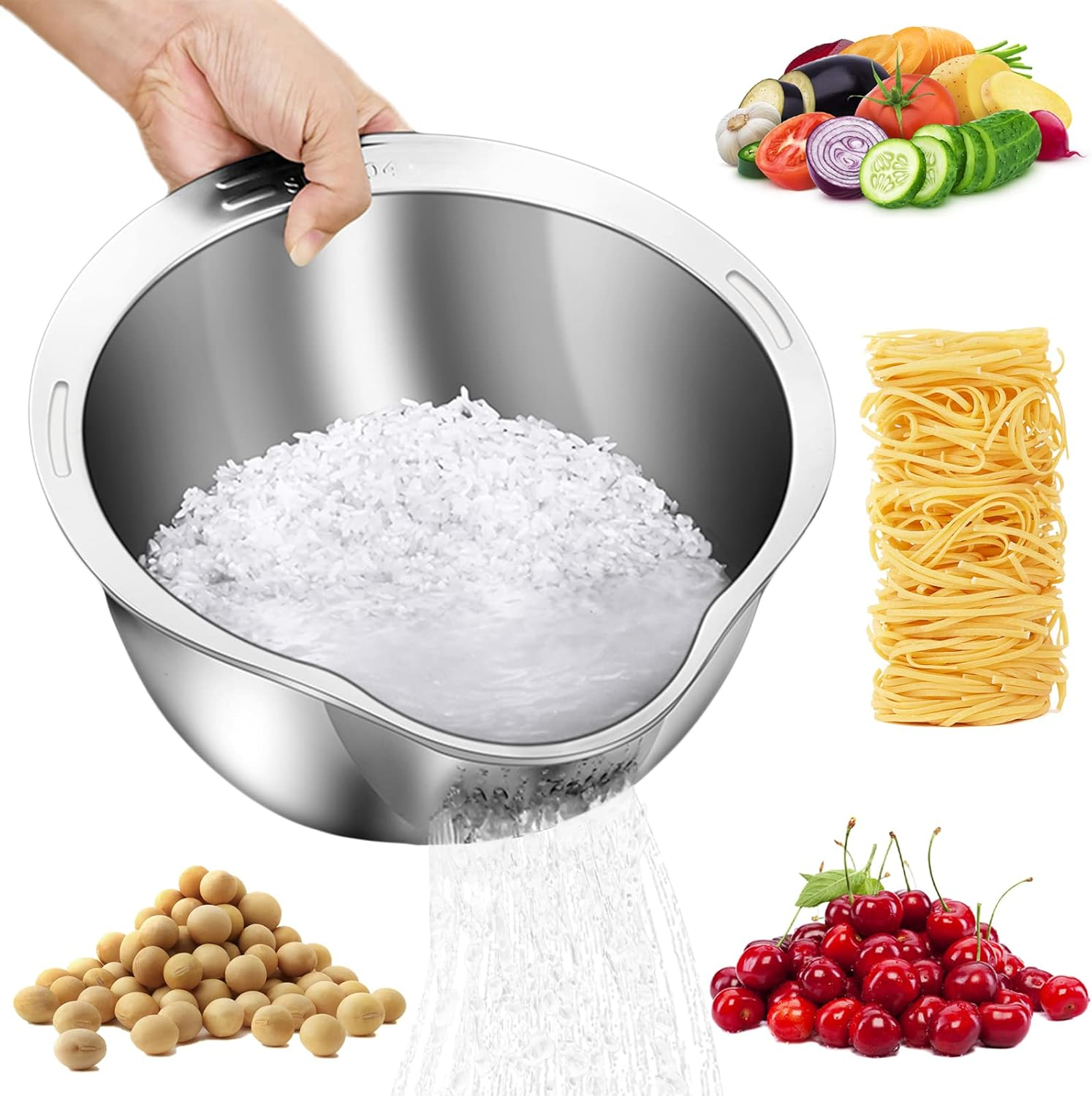 Over the Sink Strainer Stainless Steel Colander 5 Quart Basket with Expandable Rubber Grip Handles for Kitchen Sink - Strain, Drain, Rinse Fruits, Vegetables, Pasta, New Home Essentials image number 1