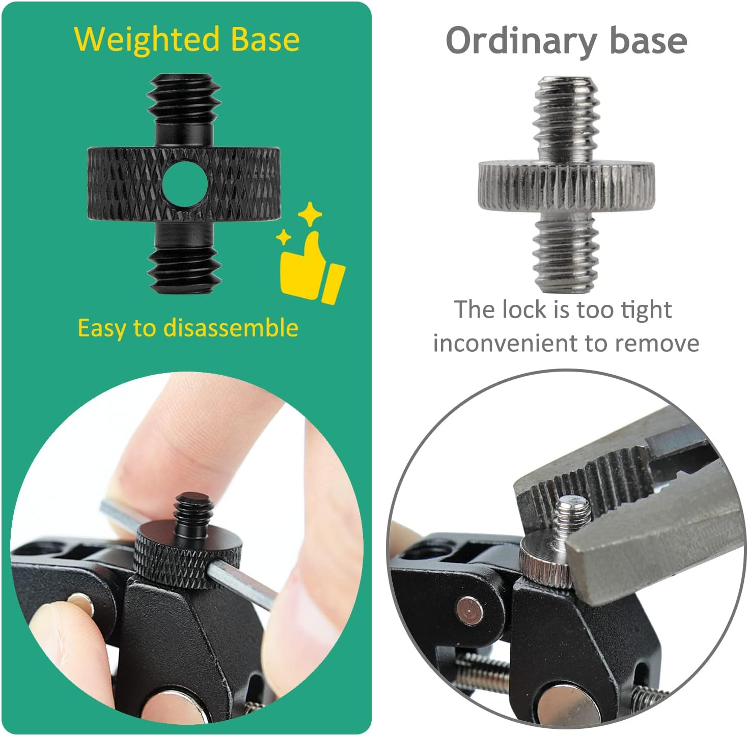 Rigych Camera Mount Screw 1/4" Male to 1/4" Male & 1/4" to 3/8" Tripod Screw Adapter with Hole 7 Pcs Set for Camera Tripod Mount Light Stand DSLR Equipped with Hex-L Key (Black) - Silver image number 4