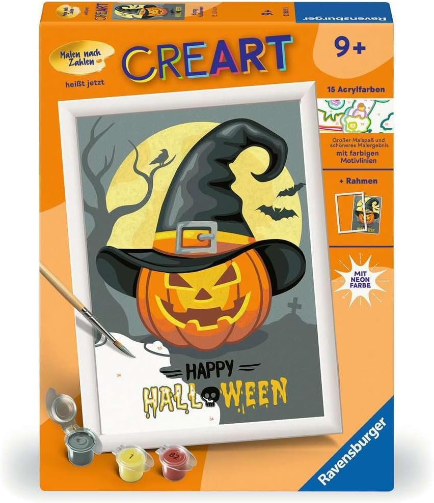 Ravensburger Malen Nach Zahlen 23601 - Happy Halloween - Kinder Ab 9 Jahren: Mit Leuchtender Neon-Orange Farbe! image number 6