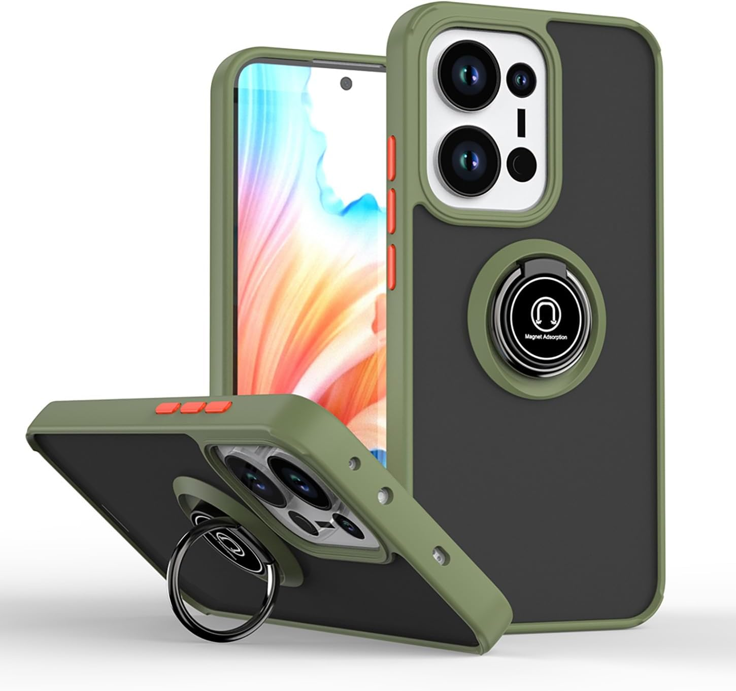 ILING Mobile Phone Case for Oppo Reno 13 5G, Ultra Thin Shockproof Translucent Matte Hard PC Back Case, Soft Silicone TPU Bumper Protective Case with Ring Stand (Black)