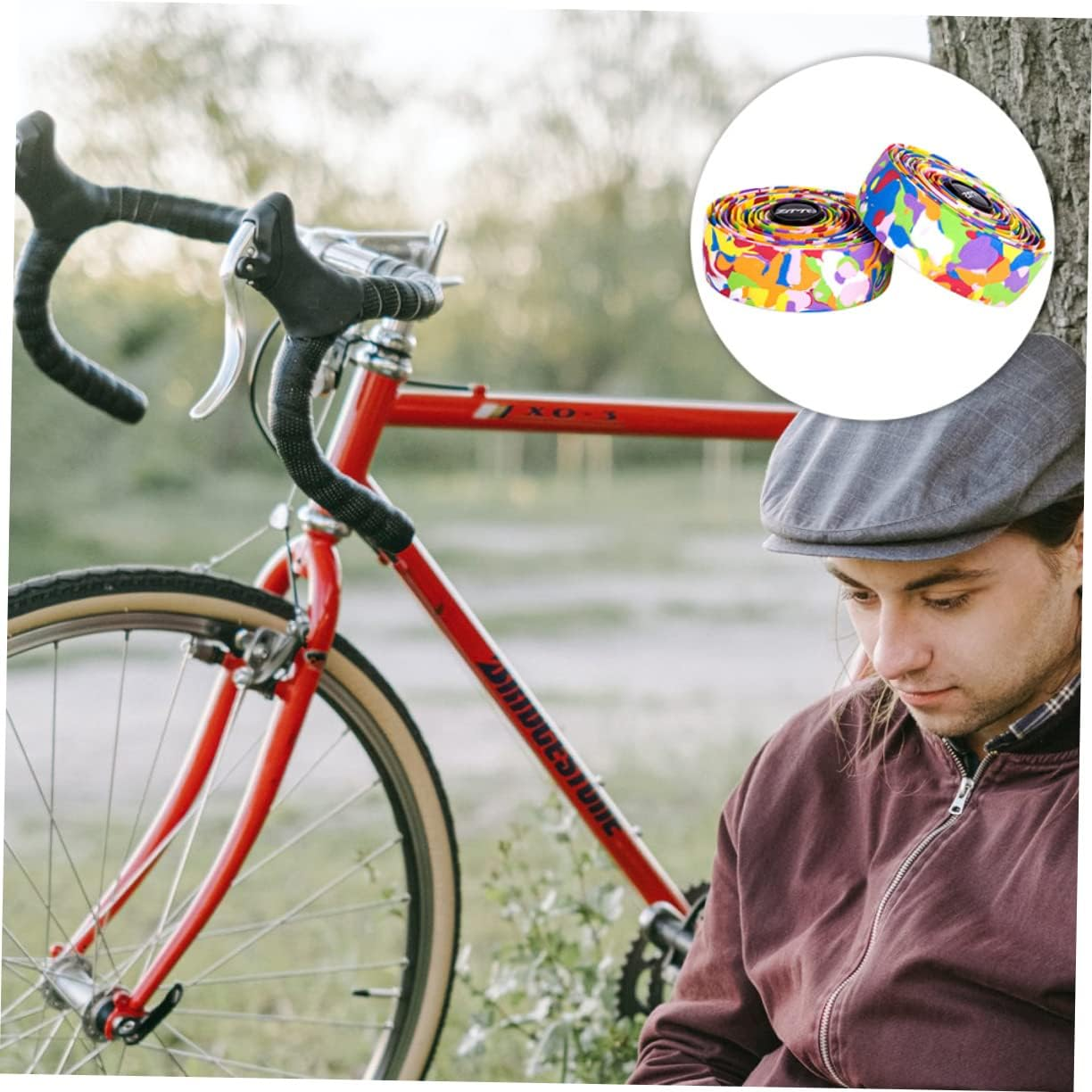 Bicycle Handlebar Strap, Super Soft Non-Slip Absorption Road Bike Bicycle Synthetic Sponge Color Bicycle Handlebar Strap -2 Plugs image number 3