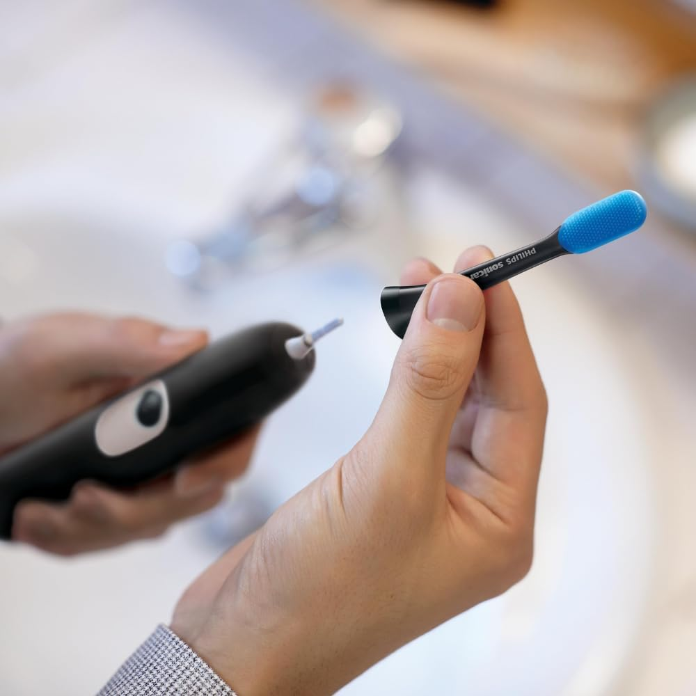 PHILIPS Sonicare Tonguecare+ Sonic Powered Tongue Brushes with Brushsync Mode Pairing, Latex Free, White, HX8072/01 image number 1