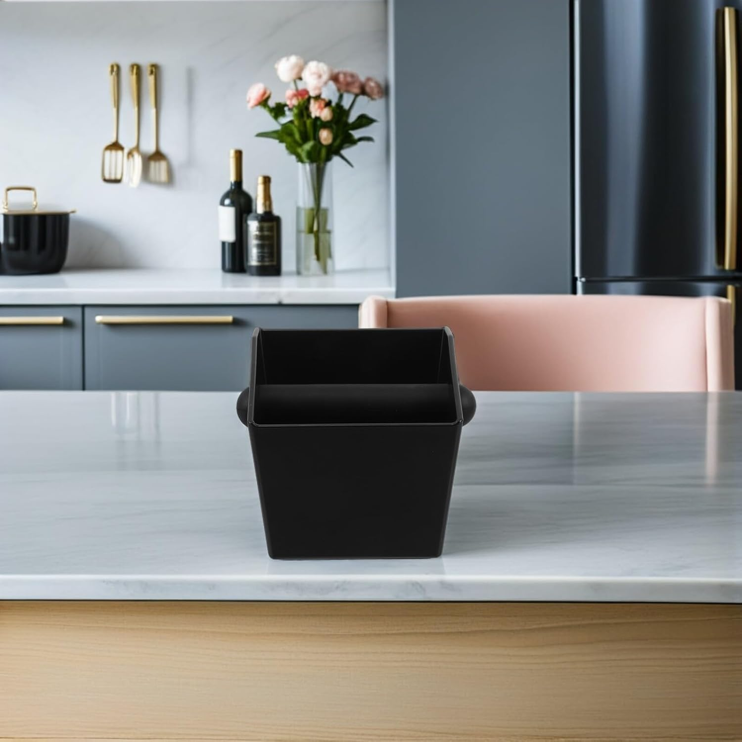 LALADEFIEE Espresso Coffee Grounds Knock Box Large Capacity Square Coffee Knock Container Removable Knocking Bar Non-Slip Base Black for Home and Office Use image number 3