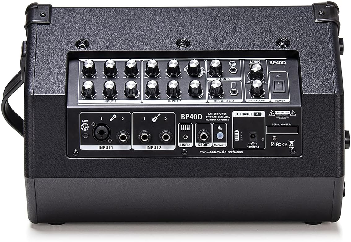 Coolmusic BP40D Rechargerable Acoustic Guitar Amplifier Electrical Guitar Amp-Keyboard Amplifier 80W W/Bluetooth with Reverb Chorus Delay Effect, 6 Inputs,3 Band EQ image number 1