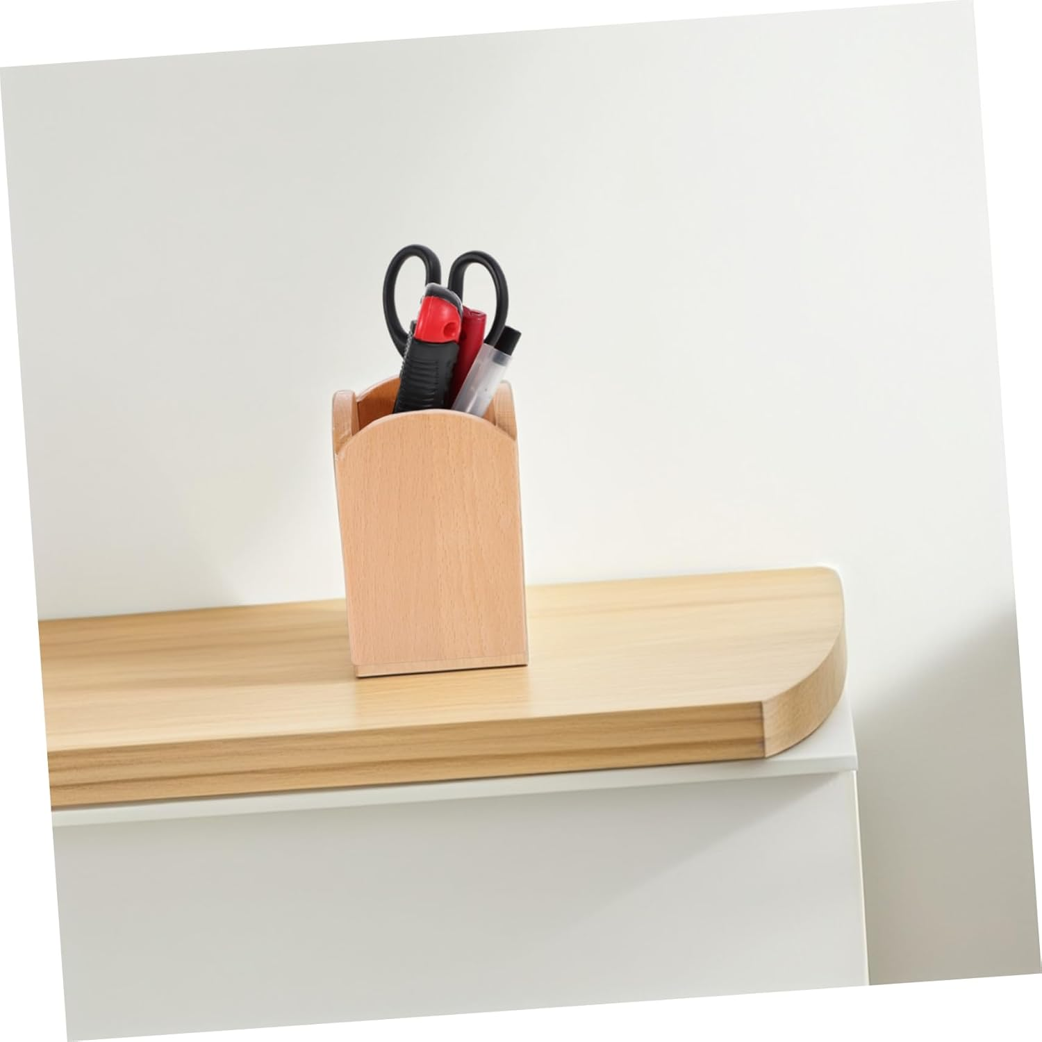 Creative Square Pen Holder Sturdy Beechwood Desk Organizer for Home Office School Versatile Storage for Pencils Brushes Stationery Supplies Modern Aesthetic Design image number 1
