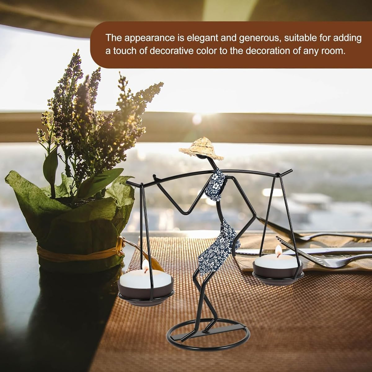 AIMALL European Style Iron Candle Holder Nordic Decorative Candlestick Tabletop Centrepiece for Home Restaurant Bar Party Decor - 13Cm+15Cm image number 4