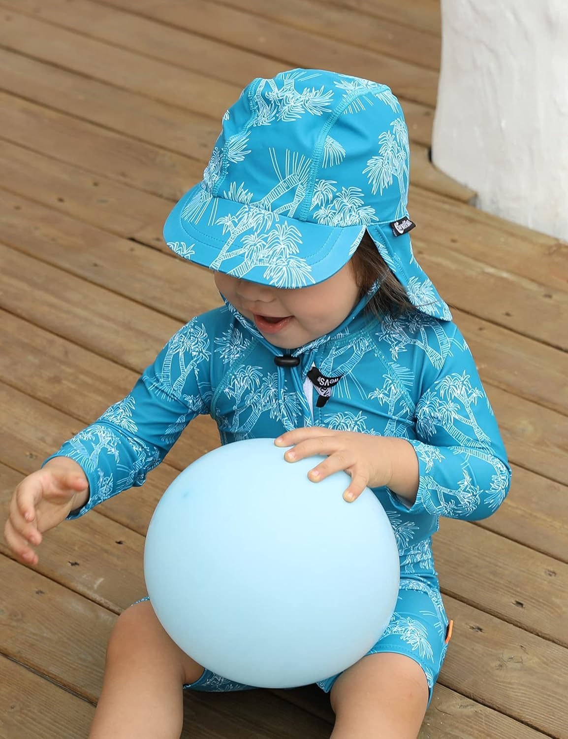 Wevswe Baby Toddler Sun Hat UPF 50+ Swim Cap Flap Neck Protection Adjustable Chin Straps UV Sun Protection Hats image number 3