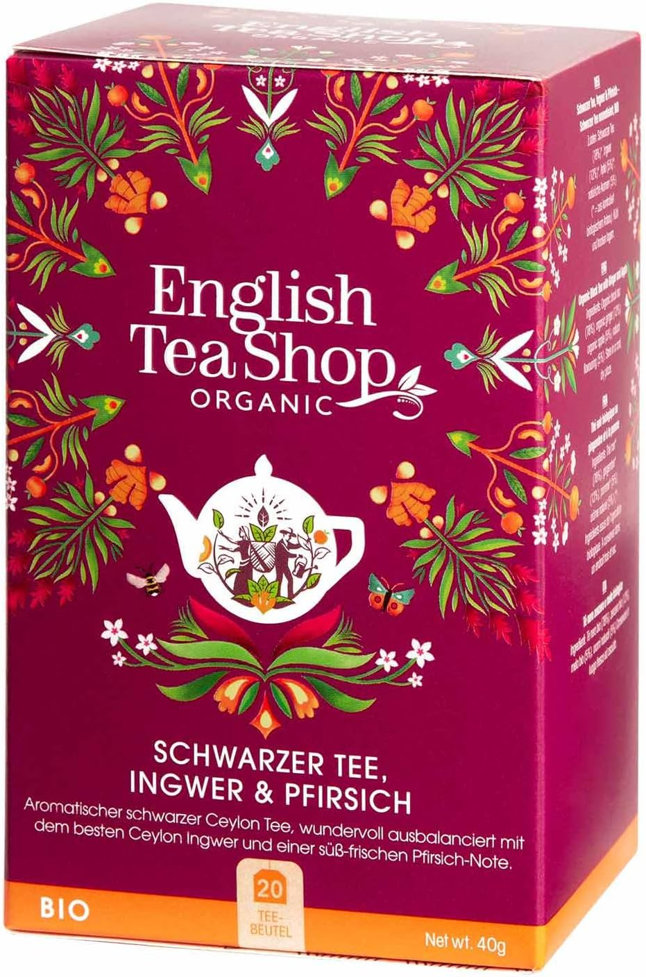 English Tea Shop Organic Black Tea and Ginger with Peach 20 Teabags