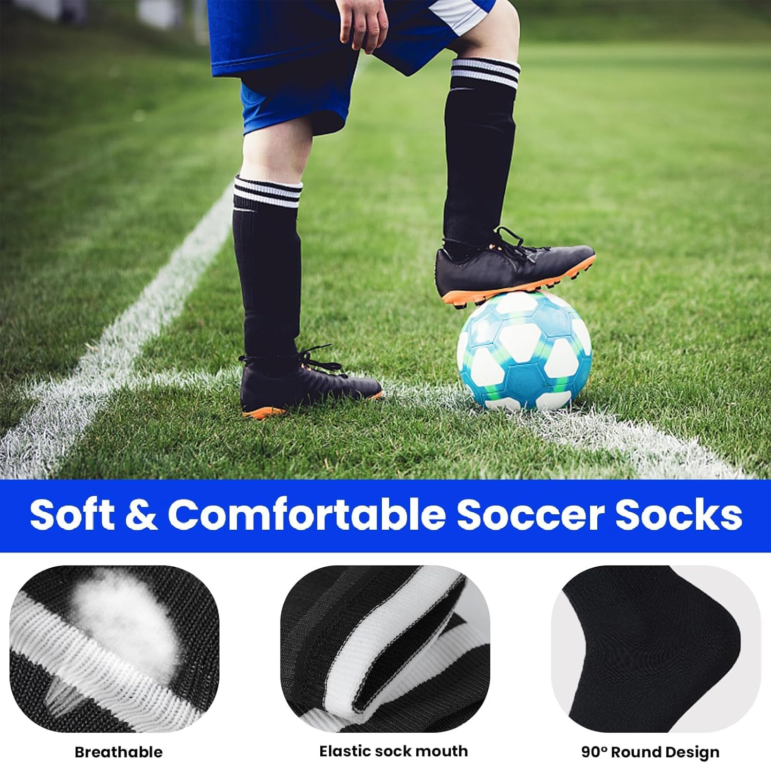 BLAZDEVE 3Pairs Football Shin Guards and Sleeves for Kids Youth, High Elastic Long Soccer Sock Sleeves + Shin Pads, Kids Football Socks for Boys and Girls Leg Calf Protective Gear (M under 15Th)