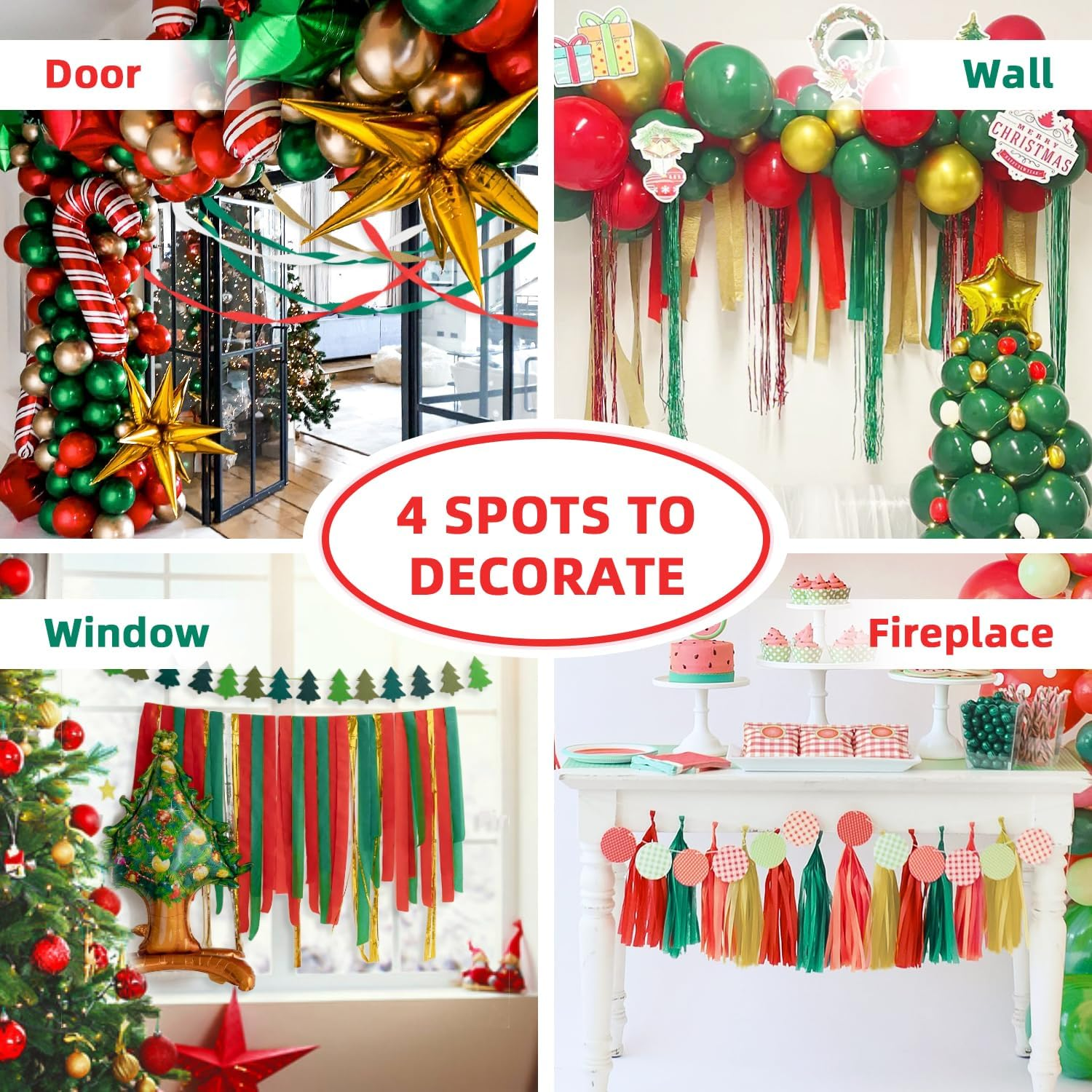 Crepe Paper Streamers 8 Rolls 656Ft, Pack of Green, Red, Gold, White Party Streamers for Christmas Decorations, Streamers Party Decorations, Holiday Decorations Indoor (1.8 Inch X 82 Ft/Roll) - Christmas image number 5