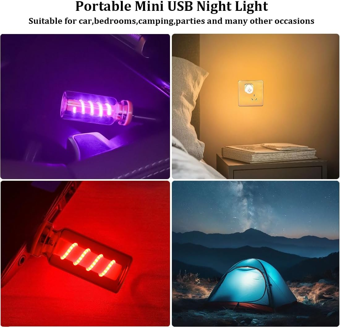 2 PCS Retro Car Lamps,Plug-In USB Led Interior Atmosphere Lights with Touch and Dimmable,Car USB Night Light,Portable Mini LED Interior Lamps,Blue - Blue image number 5