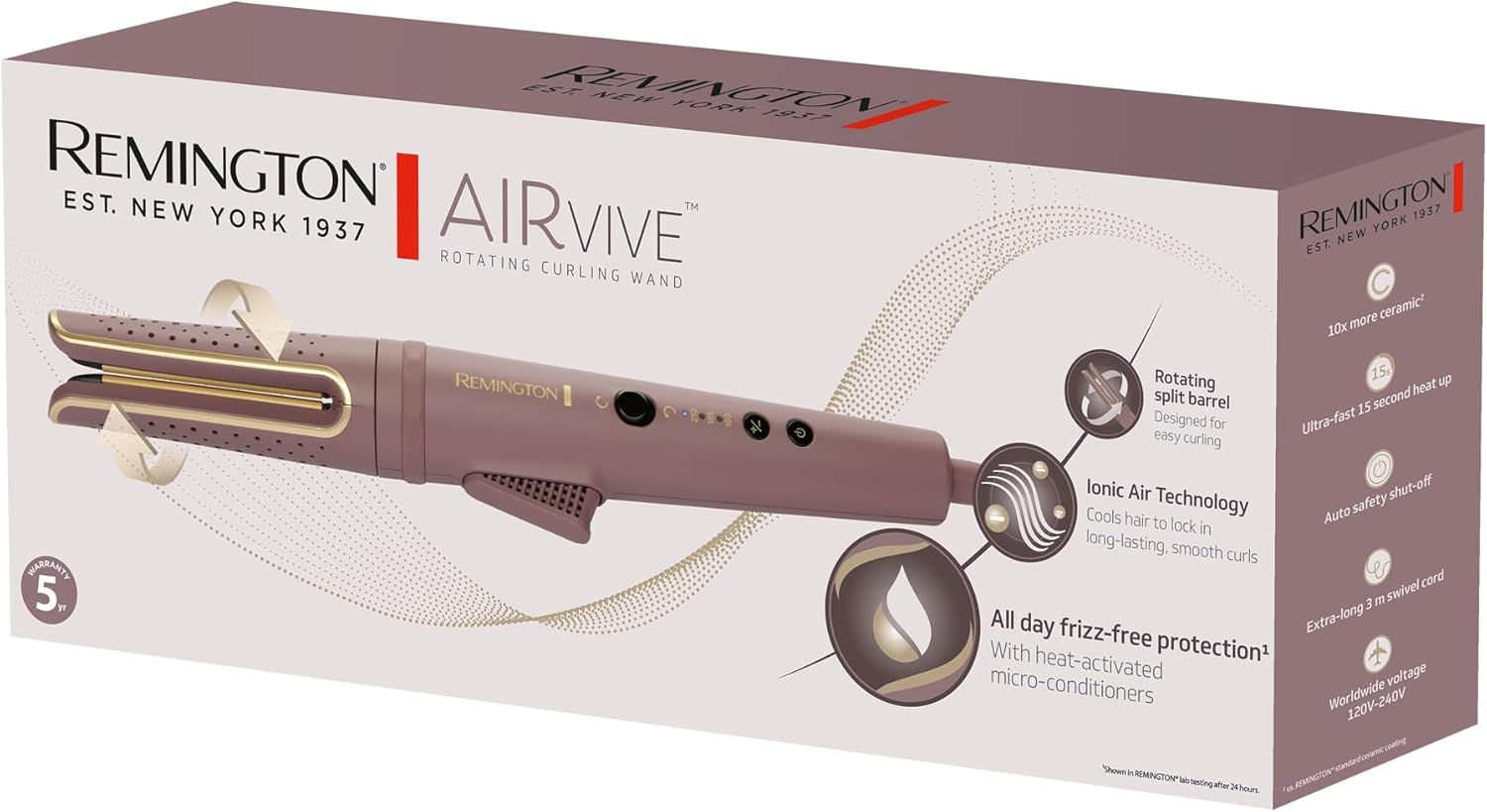 Remington Airvive&trade; Rotating Curling Wand, CI8930AU, Ionic Air Technology, Curl Direction Selector, Ultra-Smooth Ceramic Coating, Ultra-Fast Heat Up