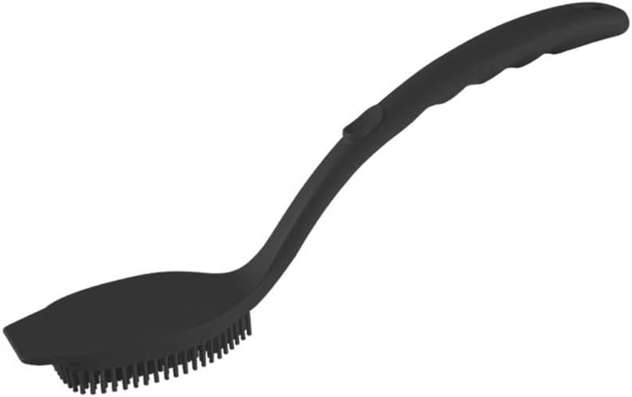 Operitacx Long Handle Silicone Dish Washing Brush for Kitchen Pots Pans and Sinks with Elastic Bristles and Hanging Loop Easy Storage