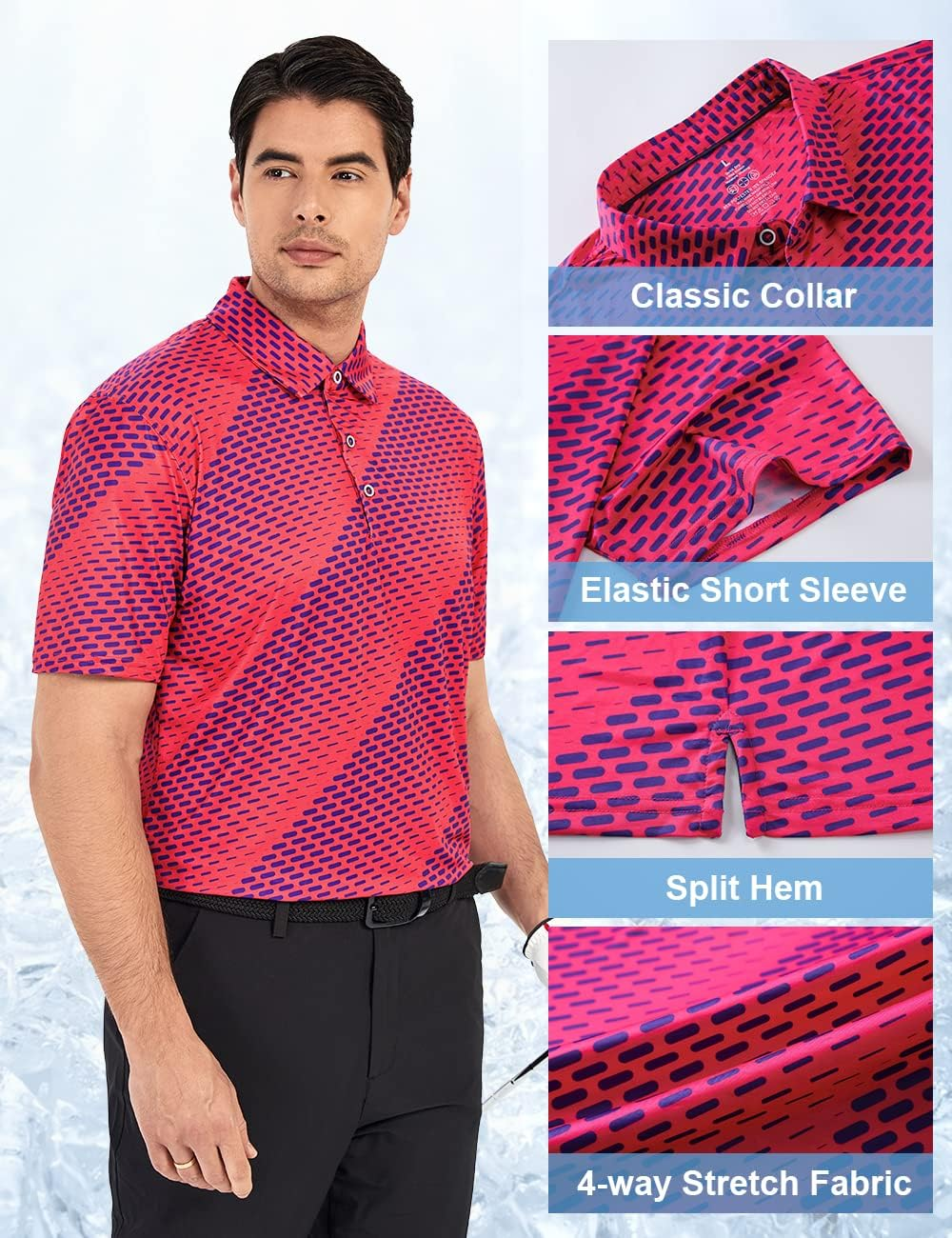 Hodaweisolp Golf Shirts for Men Dry Fit Print Moisture Wicking Performance Short Sleeve Polo Shirt image number 4