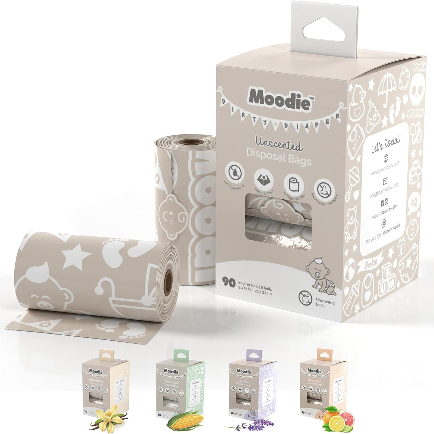 Disposable Diaper Bags (90 BAGS in TOTAL) | UNSCENTED Dirty Diaper Baggies Disposable (6 Refill Rolls 9 X 13In) | Leak Proof Baby Poop Bags on the Go | Baby Waste Bags | Diaper Travel Bags Refill image number 2