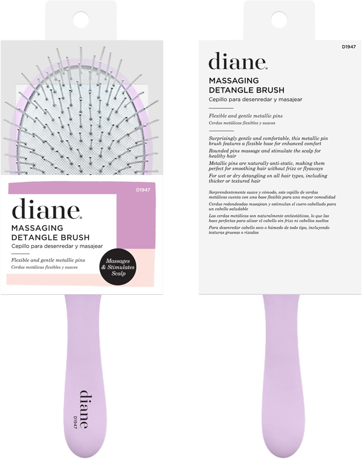 Diane Metallic Pin Detangler Hair Brush &ndash; Anti-Static Metallic Pin Hair Brush for Wet or Dry Hair, Gently Massages Scalp & Smooths Frizz, Flexible Cushion Brush for Fine, Thick, or Textured Hair image number 4