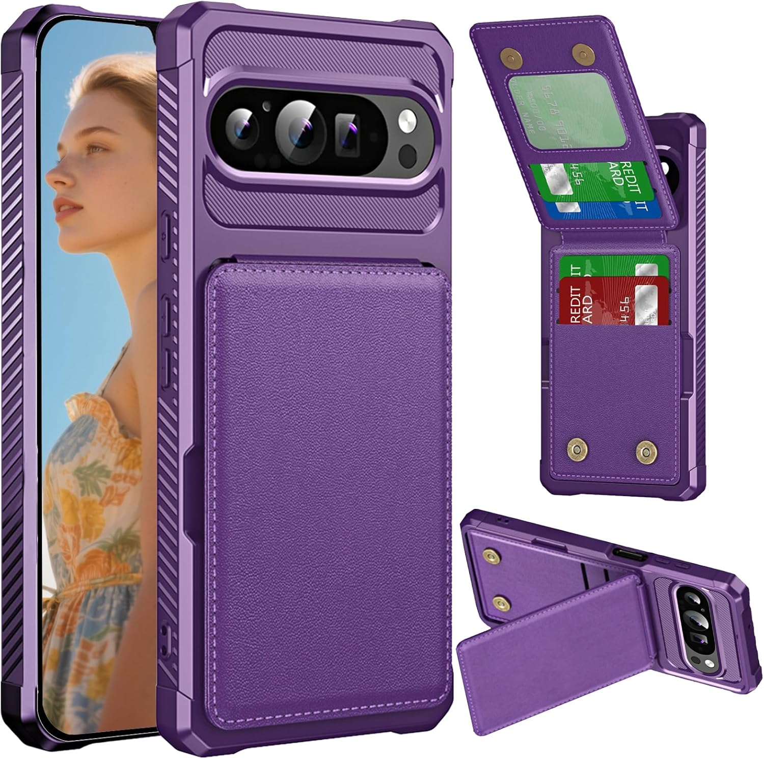 Fofvccv Wallet Case for Google Pixel 10 Pro XL with Double Magnetic Clasp, PU Leather Flip Kickstand Cover with Credit Card Slots Holder for Google Pixel 10 Pro XL ZM Rose