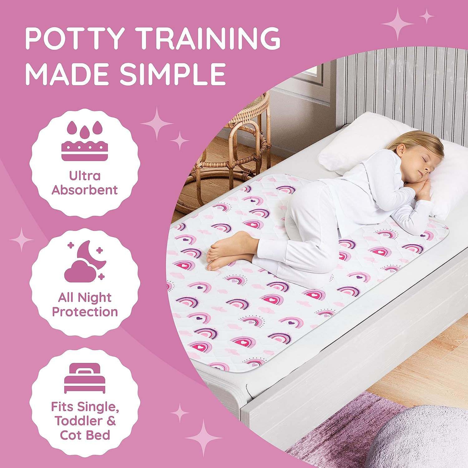 Potty Training Bed Pad, Waterproof Mattress Protector for 100% Night Time Protection|Rainbow|Lifesaver for Mattress Whilst Night Time Toilet Training|Easy to Wash & Dry|Fits Toddler & Single Size Bed image number 3
