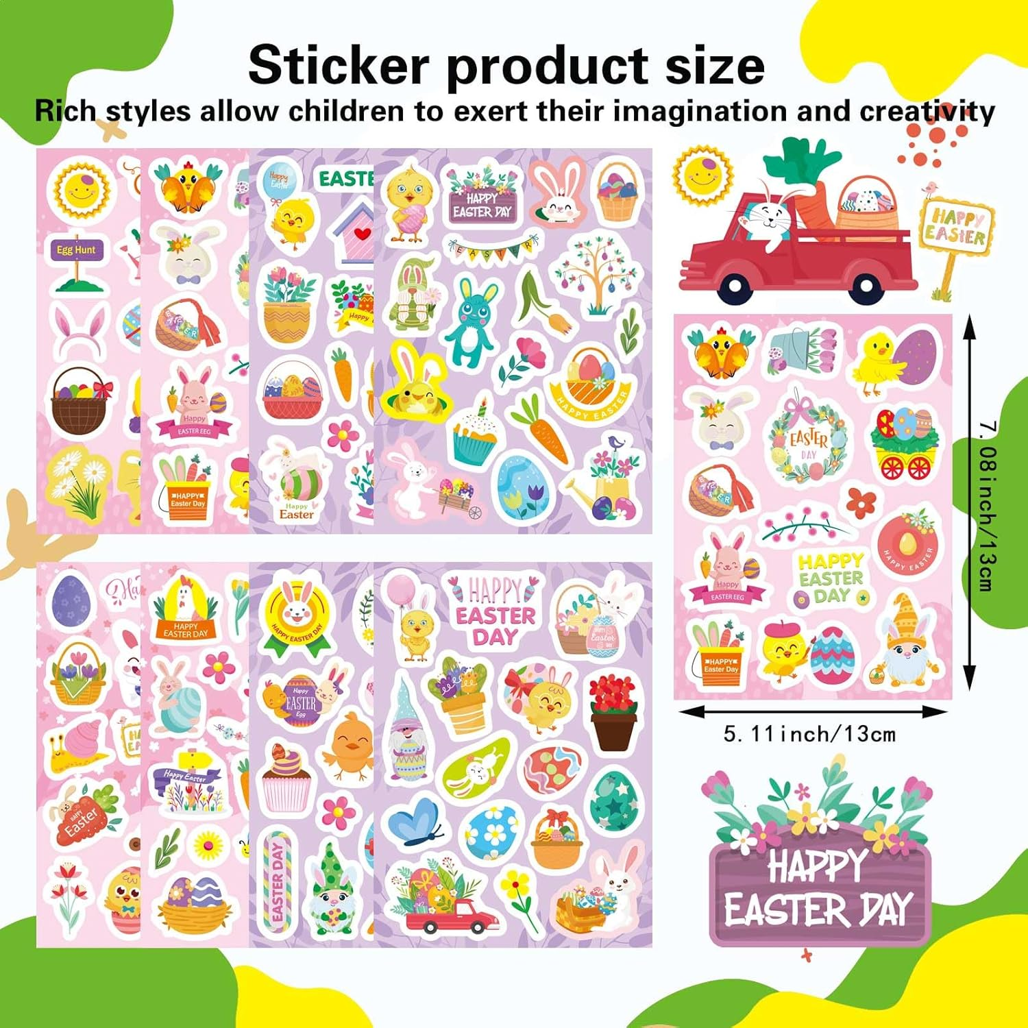 Easter Stickers, Fyvadio 282PCS Easter Eggs Bunny Rabbit Stickers for Kids Adults, Cute Easter Holiday Stickers for Skateboard, Water Bottles, Scrapbook, Junk Journal, DIY Crafts image number 1
