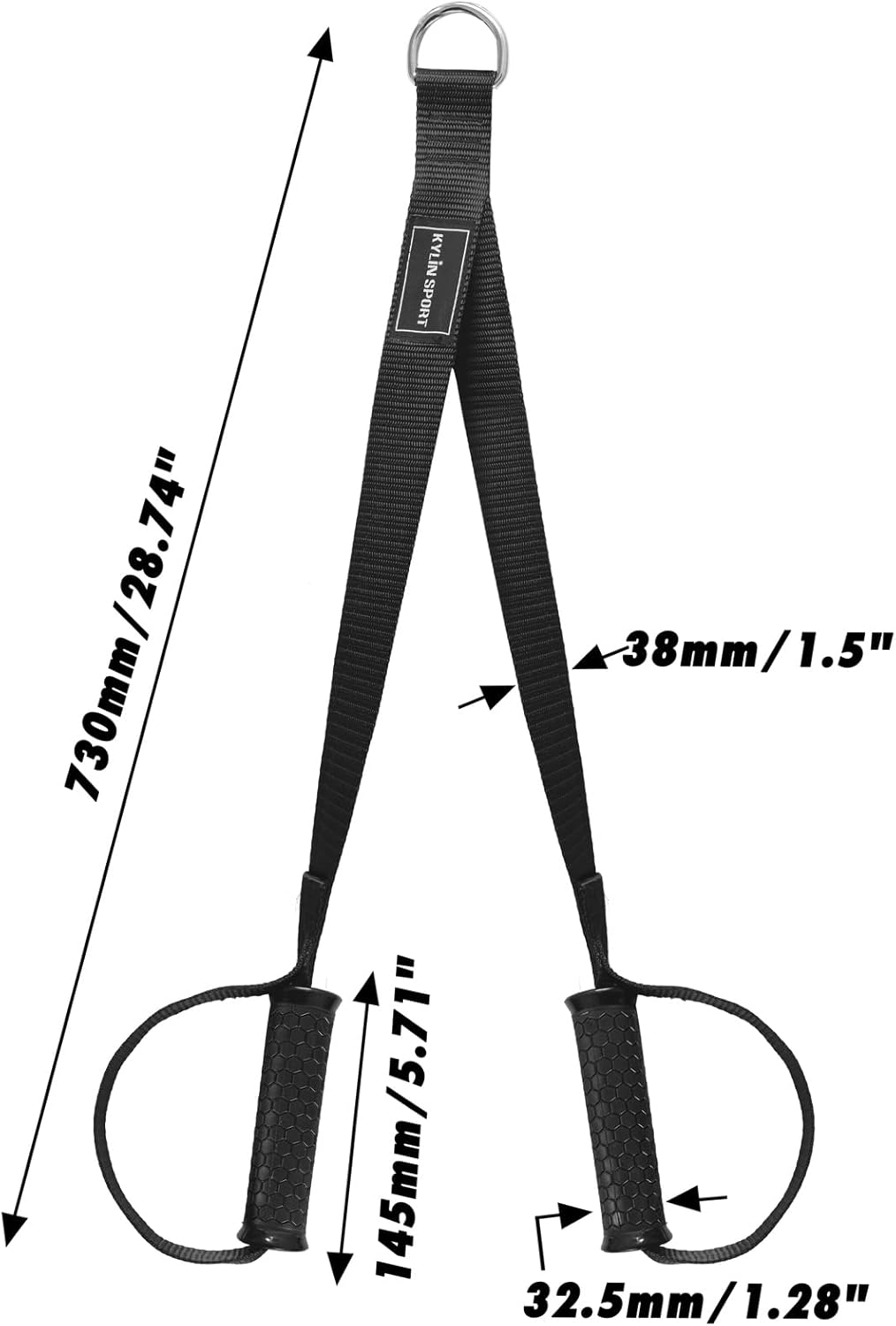 KYLIN SPORT Long Stirrup Handle with Metal Carabiner Cable Machine Attachments Resistance Band Handles Silicon Grips Fitness Strap image number 2