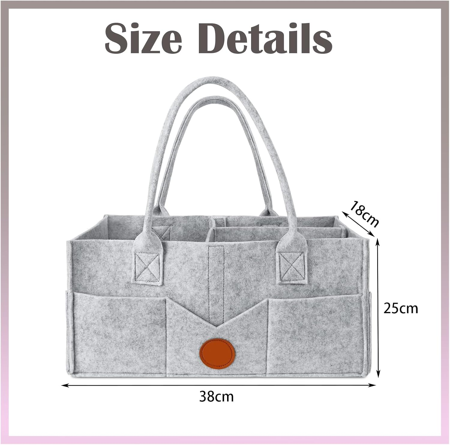 Jotia Modern Gray Diaper Caddy Organizer, Felt Cloth Nursery Storage Bin and Car Organizer, Baby Storage Basket for Diapers and Baby Wipes, Changing Table Organizer for Indoor Outdoor image number 2