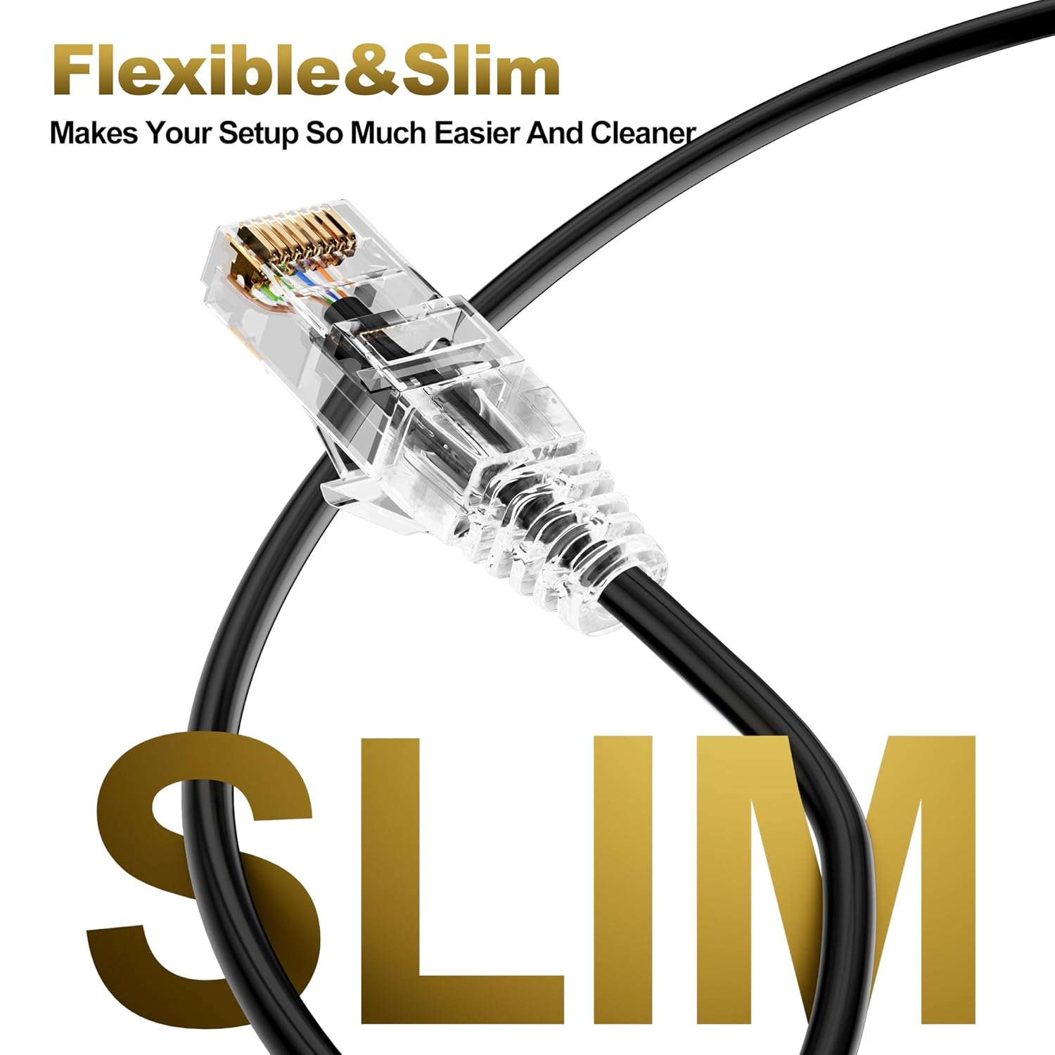 Ethernet Cable Slim 10M, High-Speed Cat 6 Ethernet Cable 10G Support, Flexible Cat6 Internet LAN Wire with Rj45 Connector Professional Black Patch Cord, Suitable for Indoor&Outdoor Design-Round image number 4