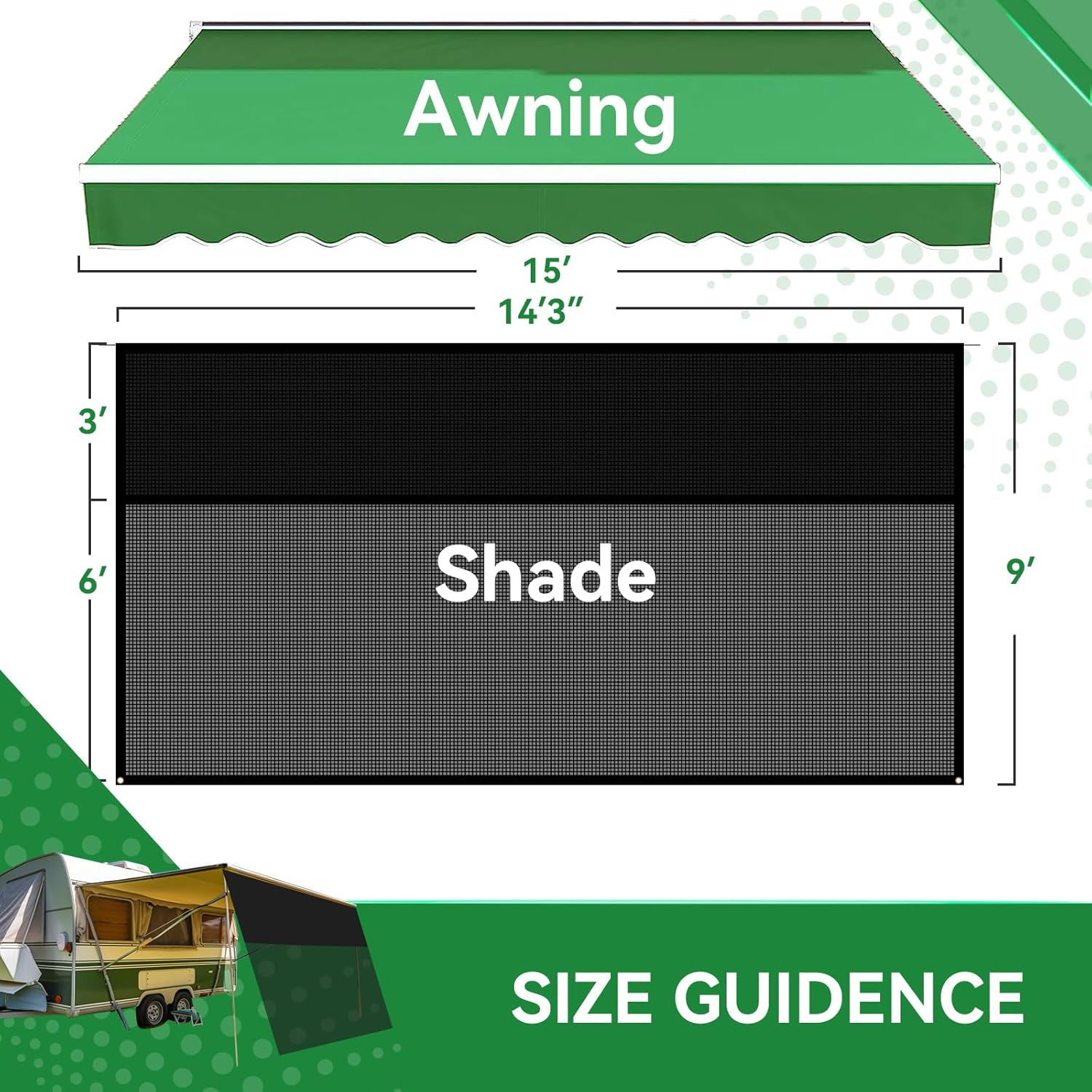 9' X 14'3'' RV Awning Shade Screen with Zipper, 600D Oxford Top + Mesh Bottom, Sun Shade Screen for Awning, Complete Kit for Trailer Camper image number 4