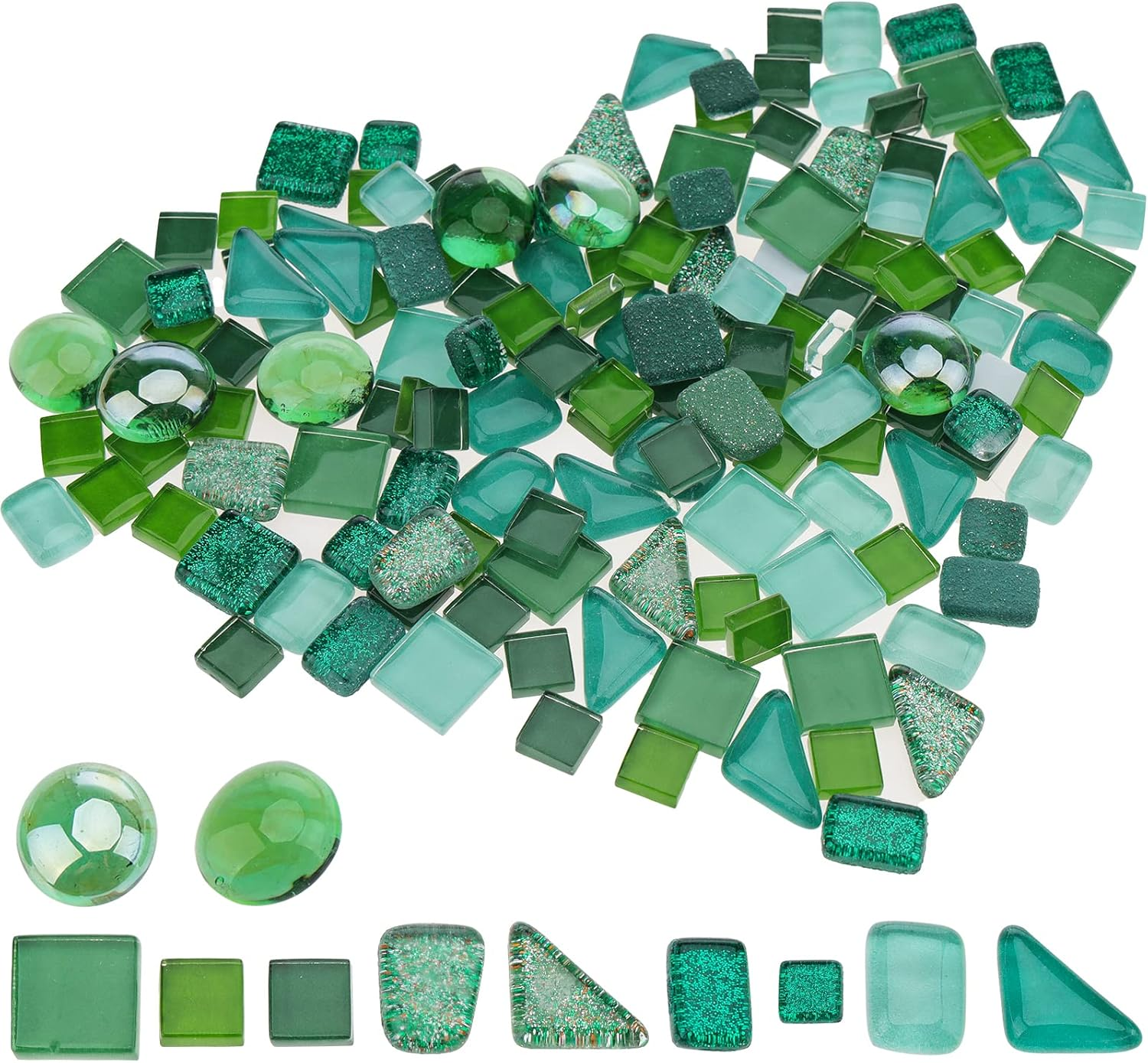 Folmywy Glass Mosaic Tiles Pieces Stained Glass 220G Green Assorted Shapes Shine Crystal for Crafts DIY Home Gifts Jewelry Art Creative Flowerpots Puzzle