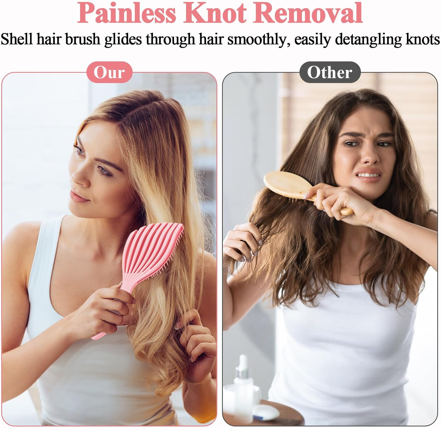 Euqvunn Flexible Pink Hair Brush, Pink Detangle Hair Brush for Wet & Dry Hair, Painless Knot Removal, Soft Rubber Teeth for Scalp Care, Volumizing for Thin/Fine Hair image number 2