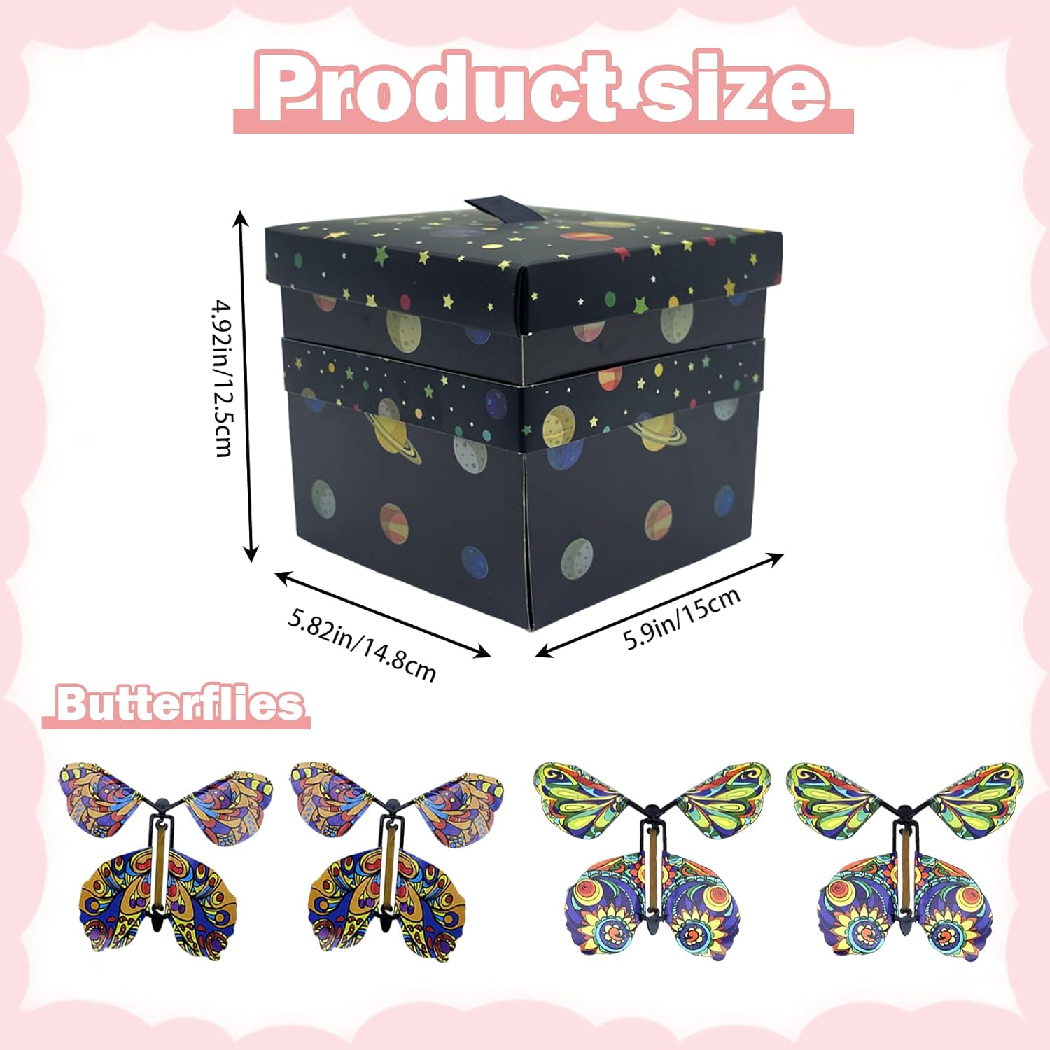 TUSAUW Butterfly Explosion Gift Box - Flying Butterfly Surprise Box for Birthdays, Christmas, Valentines, Proposal, Wedding Gifts & Prank (Black) - Black2 image number 5