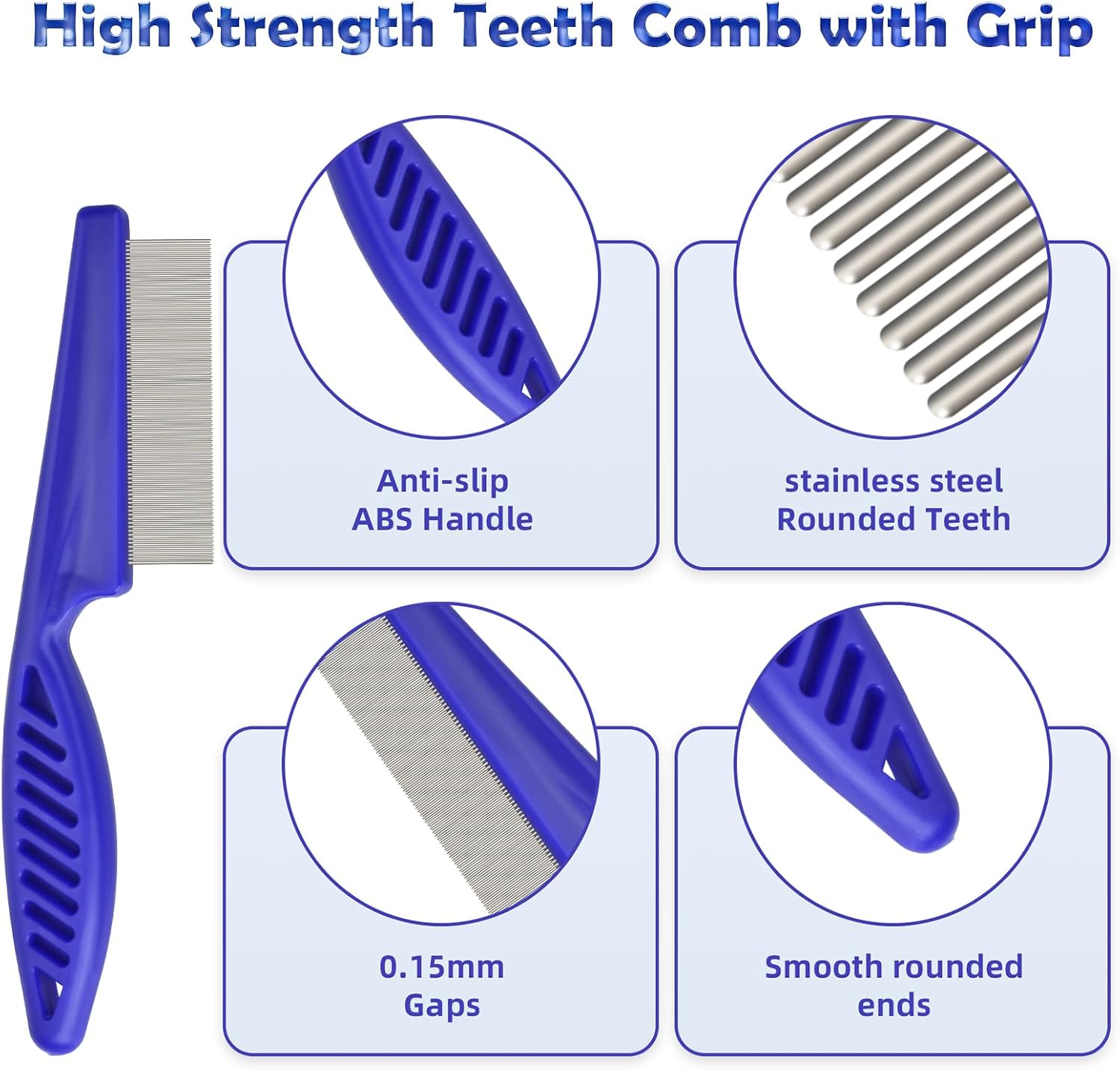6 Pieces Stainless Steel Teeth Pet Lice Comb Set,Flea Comb for Cats & Dogs,Pet Grooming Comb for Pets Gently Removing Knots and Lice, Flea Comb for Small & Medium Pets(Blue,Pink) (Blue) - Bluepink 6P image number 2