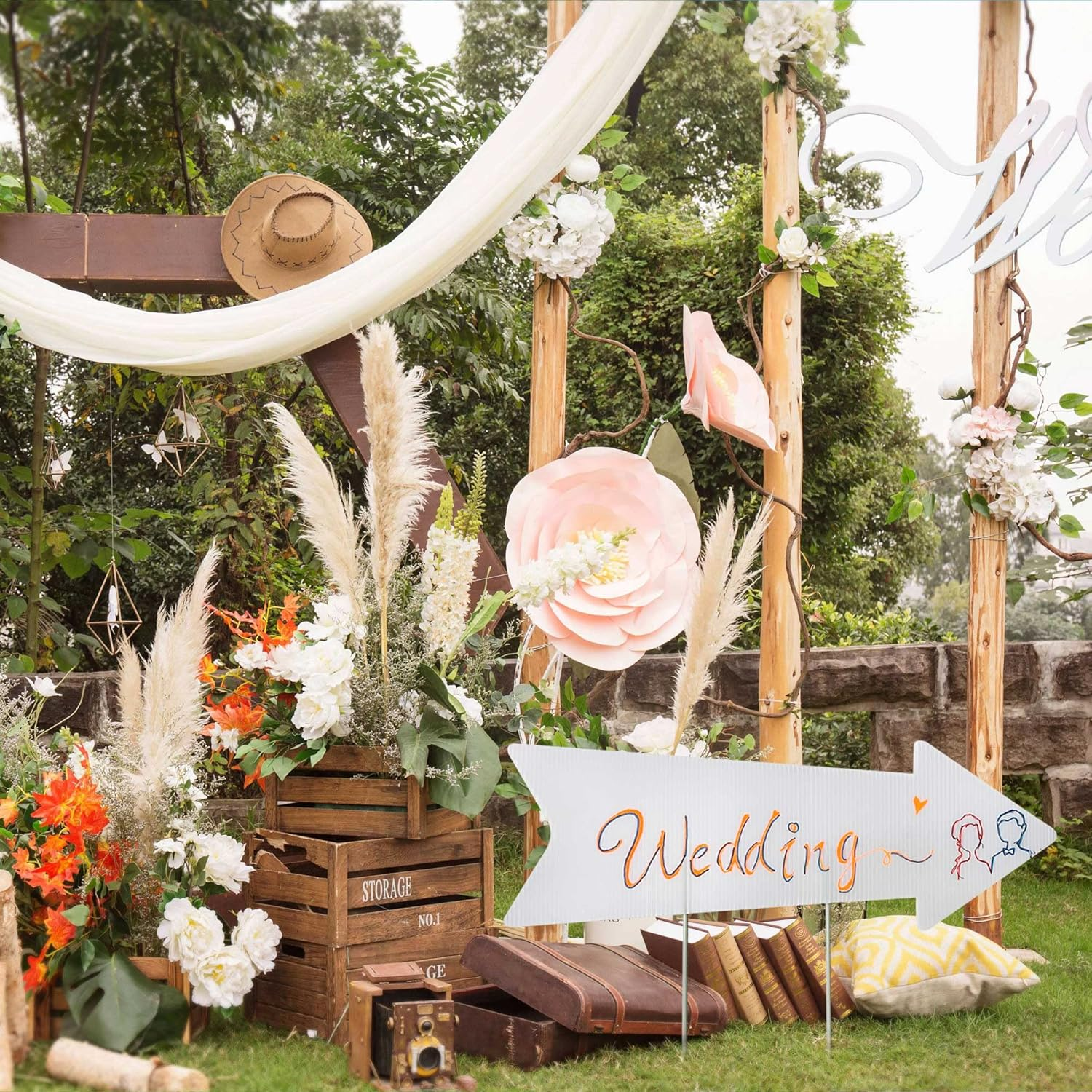 Blank Arrow Signs with Stakes 15 Pack 17 X 6 Inches Wedding Directional Yard Signs with Stakes, This Way Arrow Yard Signs Birthday Party Signs Arrow - White image number 3