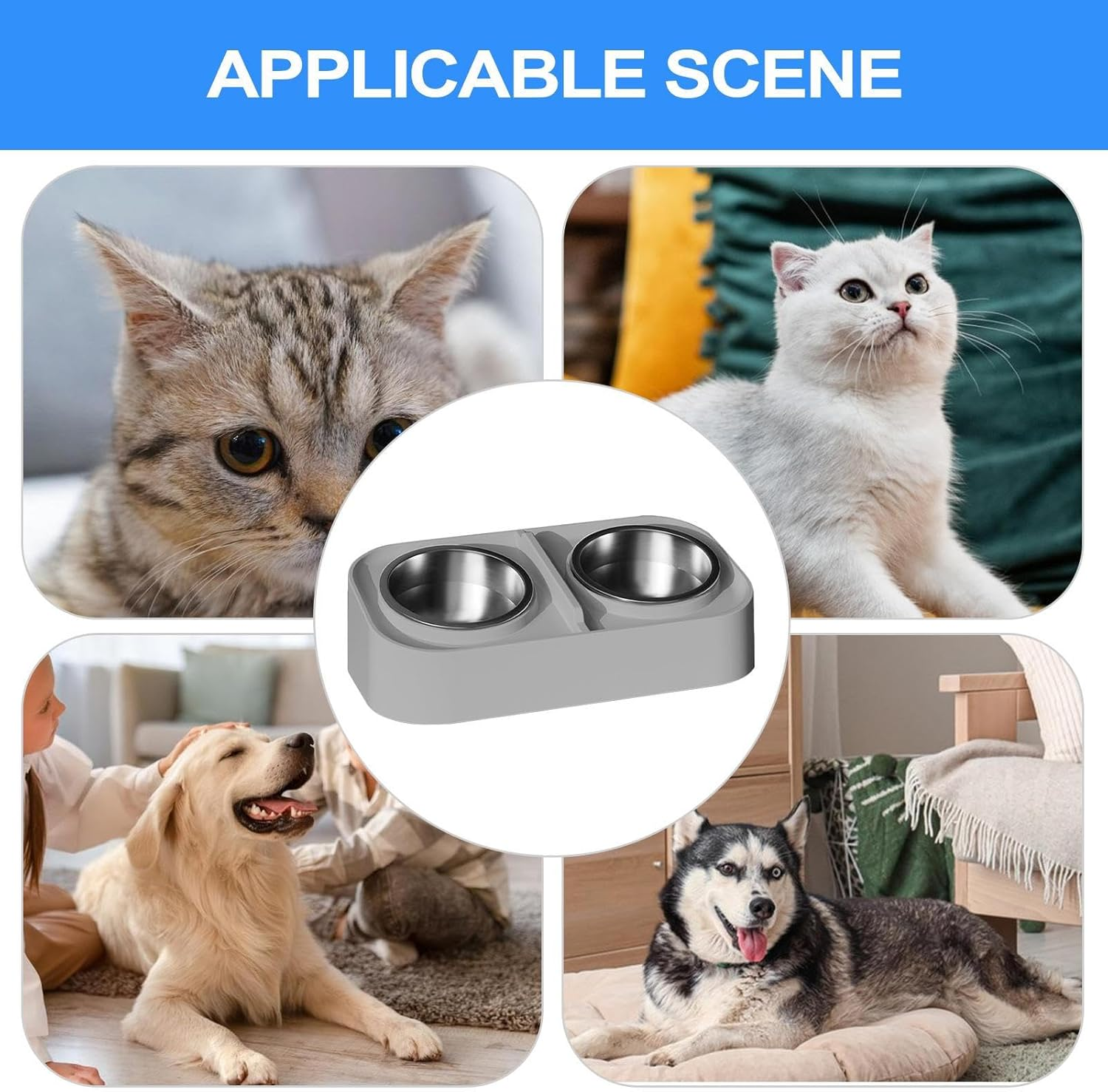 Cat Food and Water Bowl Set - Double Cat Raised Food Bowl,Non-Slip Base Spill-Proof Tall Feeder for Kitten Puppy Feeding Drinking City Living Apartment Pet Travel image number 6