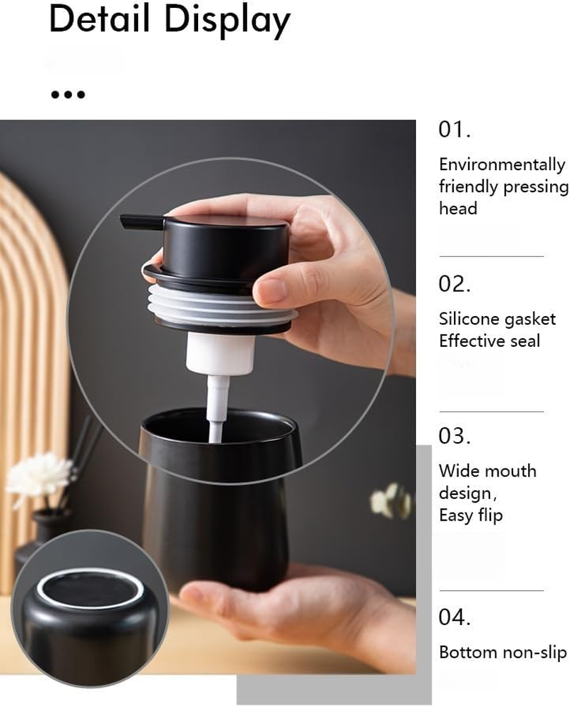 12Oz Black Soap Dispenser - Ceramic Lotion Hand Soap Dispenser with Easy-To-Press Pump, Refillable Liquid Hand Soap Dispenser for Bathroom, Dish Soap Dispenser for Kitchen （Lotion image number 5